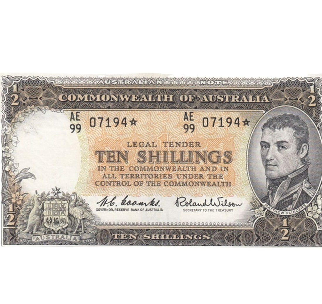 Australia 'Coombs - Wilson' Reserve * Replacement 10/- (1961), good Extremely Fine OPQ: Renniks# 17s : Serial# AE/99 07194* Condition O(riginal) P(aper) Q(uality) Medium Paper Money, Australia & New Zealand