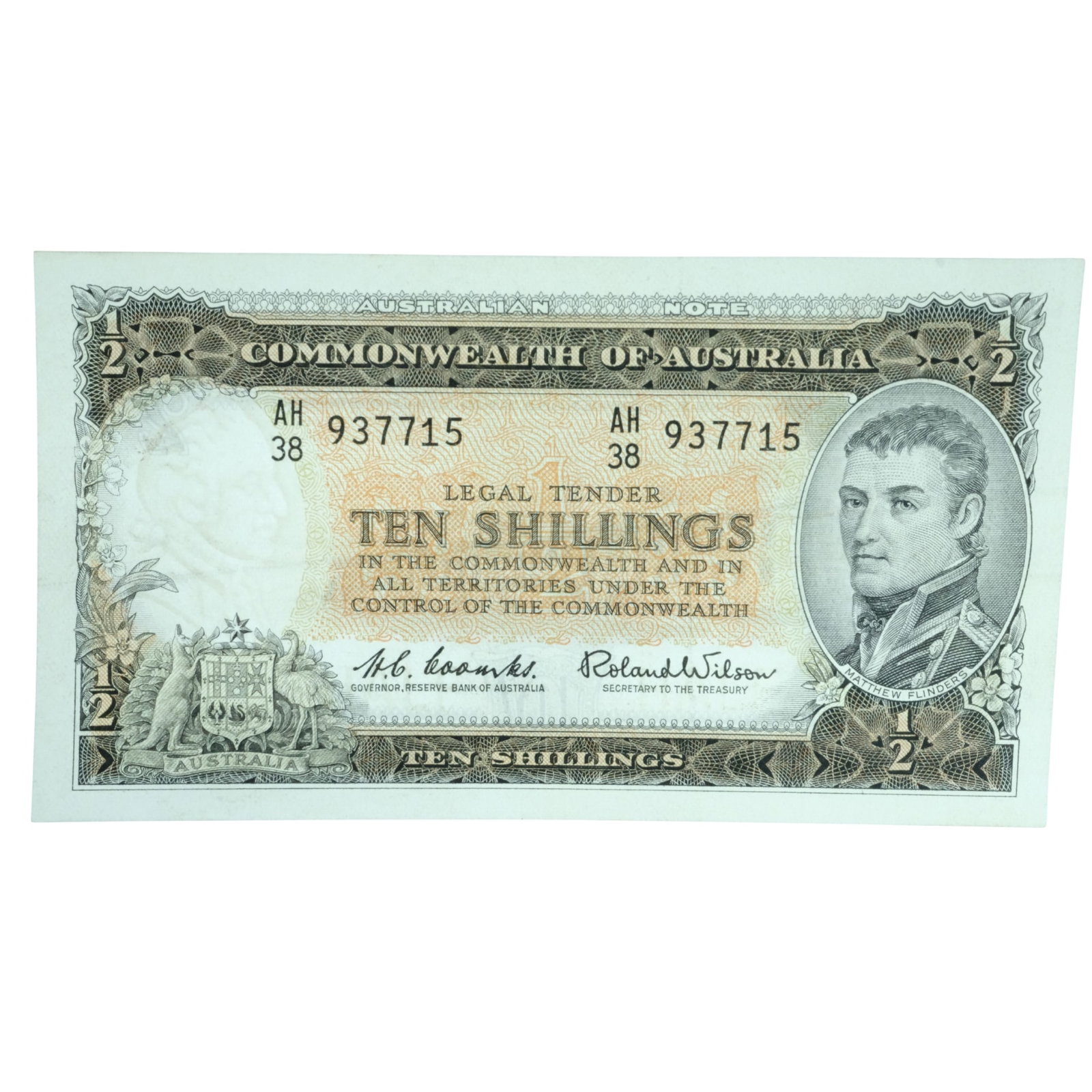 Australia 'Coombs - Wilson' Reserve 10/-, Crisp about Extremely Fine OPQ: Renniks# 17 : Serial# AH/38 937715 Condition O(riginal) P(aper) Q(uality)