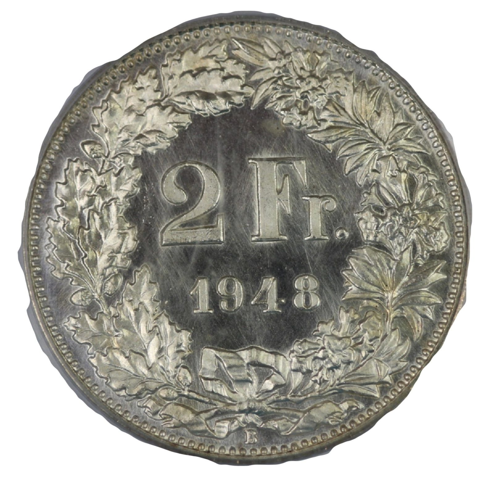 Switzerland 1948 Specimen 2 Francs, PCGS SP65: In a very early PCGS Holder and suitable for a re grade . Only four coins are graded higher Condition FDC Medium Coins, Monies & Stamps