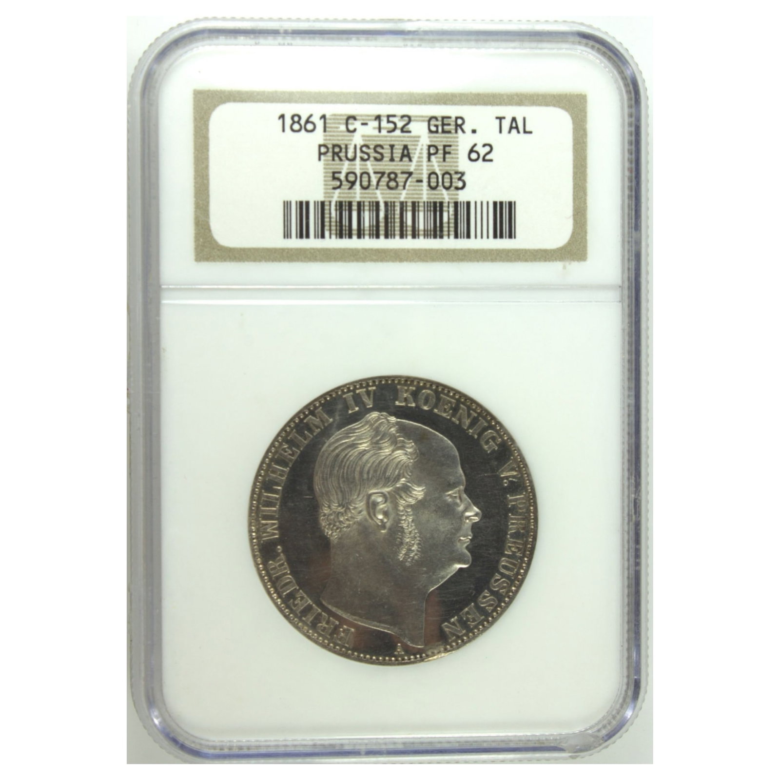 Prussia (Germany) 1861 A Proof Thaler, NGC PR62: Wilhelm IV Medium Coins, Monies & Stamps Exhibited Coins, Russia