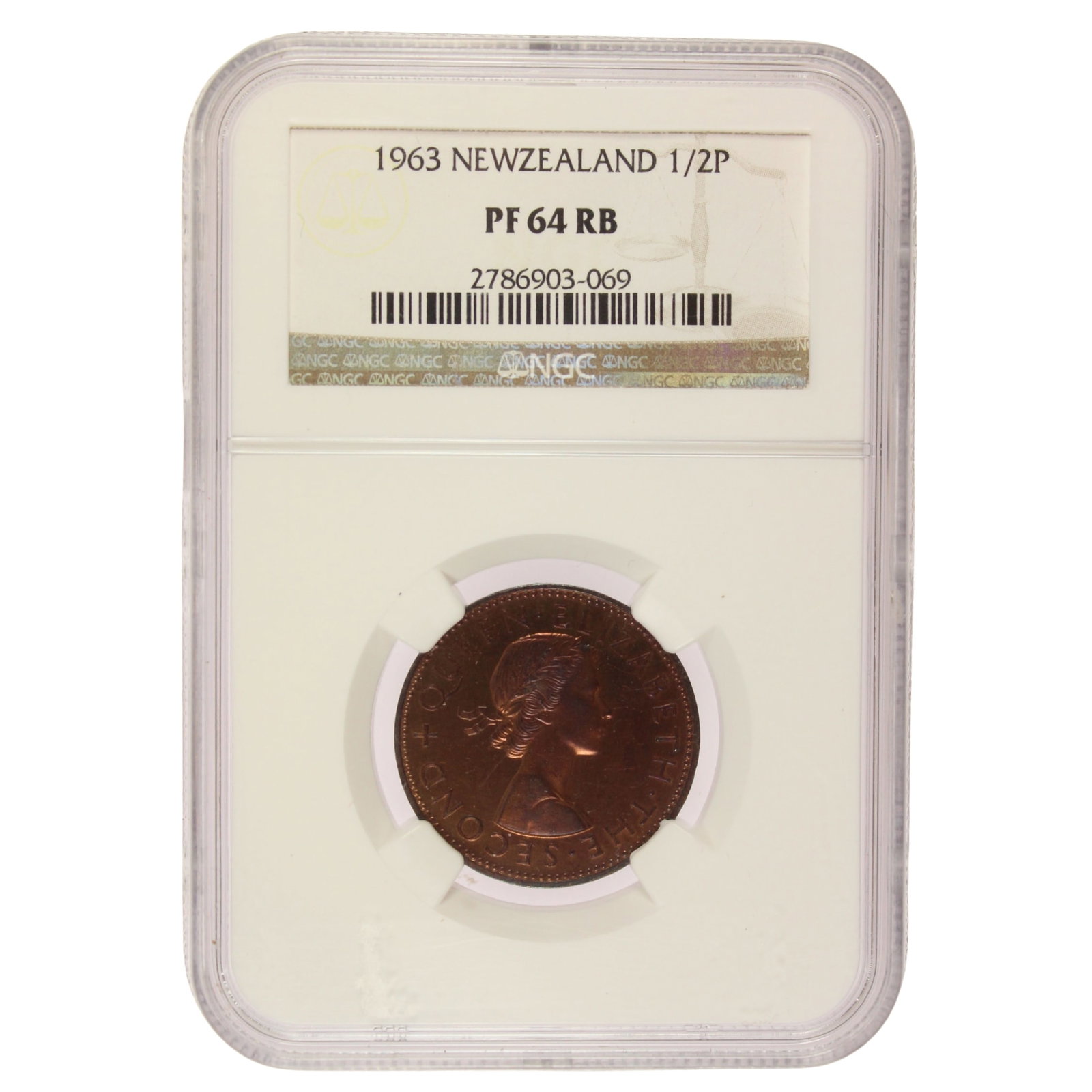 New Zealand 1963 Proof Halfpenny, NGC PF64RB (Pop 2): Highest graded NGC PF62 Cam (1) 63 Cam (1) 64 Cam (1) & PCGS PF63Cam (2) 64 RB (4) 63 RD) (1) Medium Coins, Monies & Stamps Exhibited Coins, Australia & New Zealand