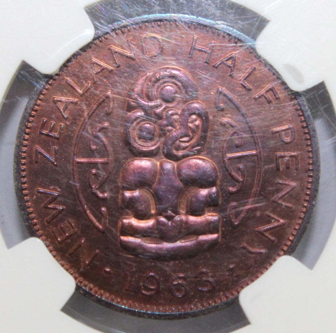 New Zealand 1963 Proof Halfpenny, NGC PF64RB (Pop 2) - 2