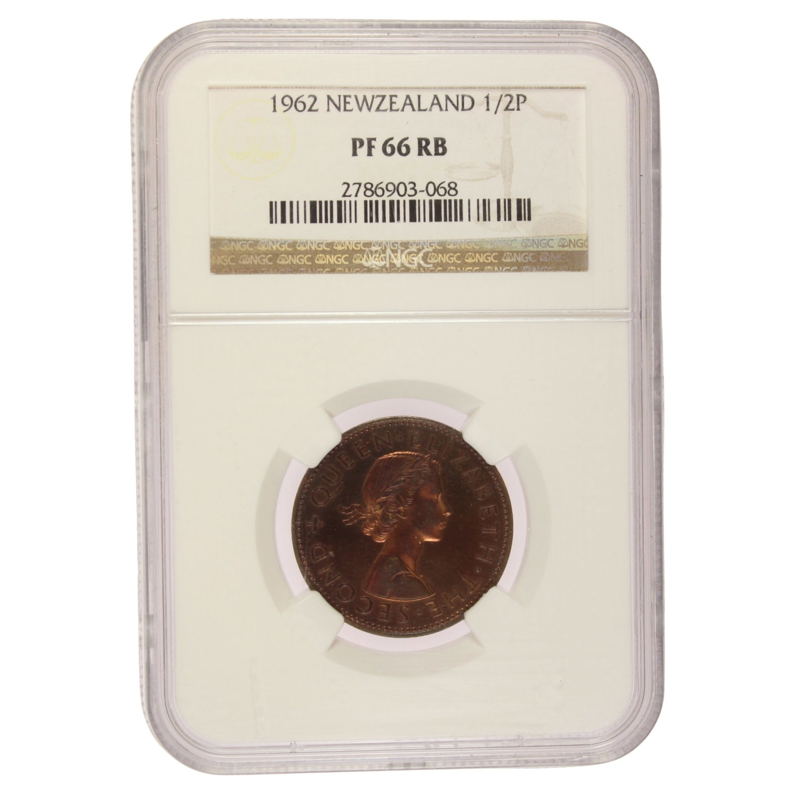 New Zealand 1962 Proof Halfpenny, NGC PF66 RB: Highest grade achieved in either a NGC or PCGS holder Medium Coins, Monies & Stamps