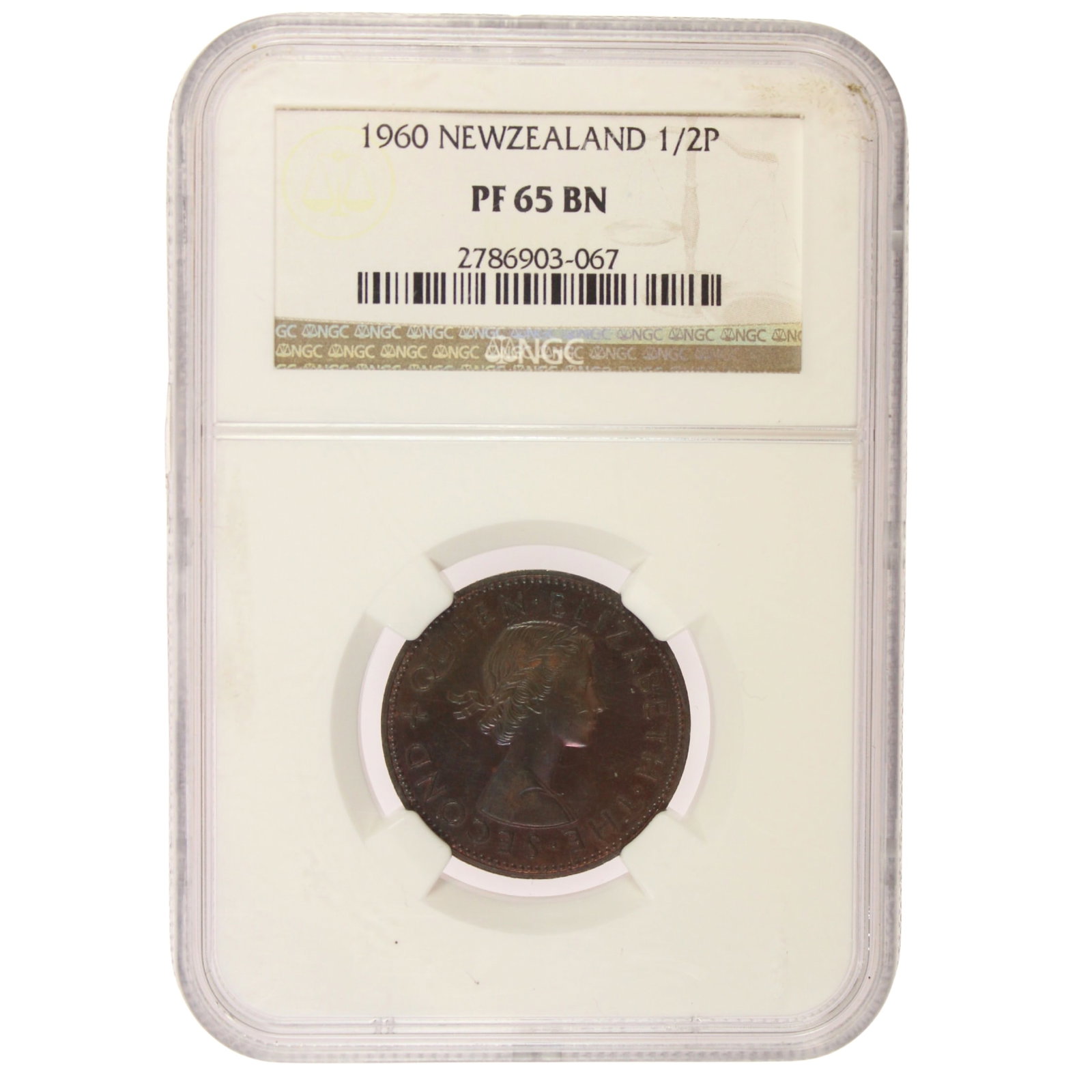 New Zealand 1960 Proof Halfpenny, NGC PF 65 BN (Pop 1): Highest graded NGC PF64 RD (1) PF65 (1) & PCGS PR63CAM (1) PR64RB (1) Medium Coins, Monies & Stamps Exhibited Coins, Australia & New Zealand