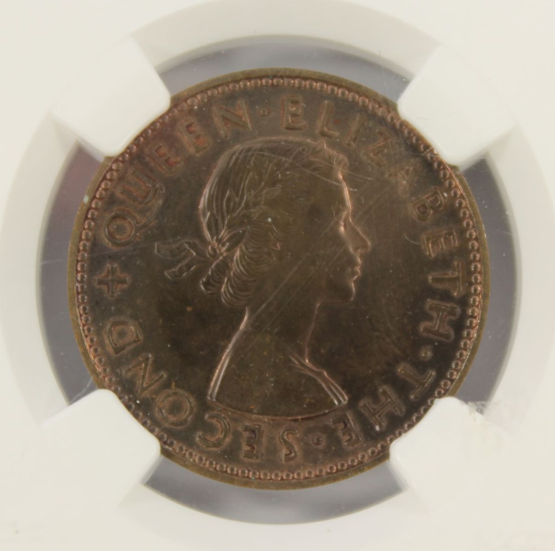 New Zealand 1958 Proof Halfpenny, NGC PF63 RB (Pop 2) - 4