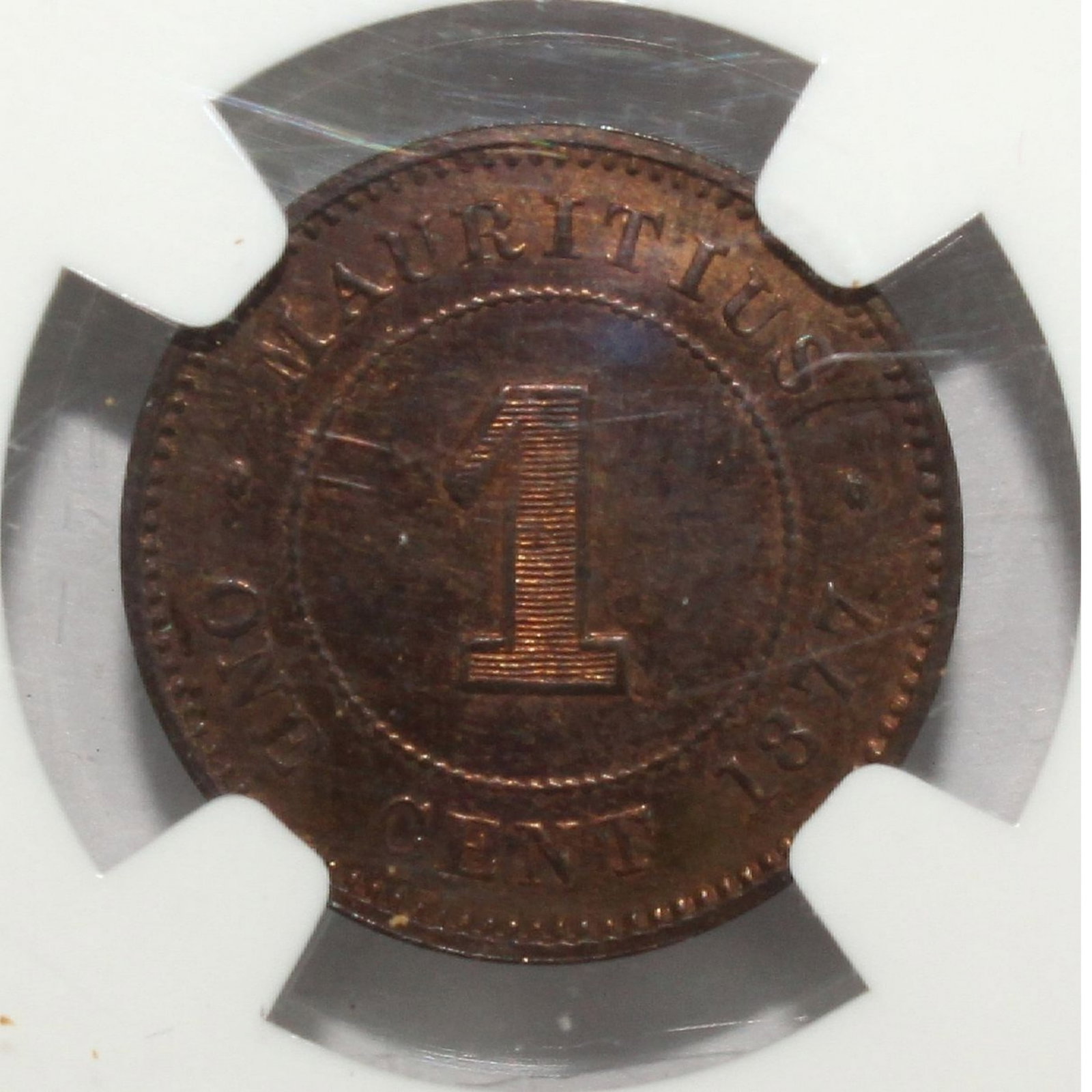 Mauritius 1877 H Cent, NGC SP65 RB (Pop 1): Highest graded NGC SP66 RB (1) & PCGS PR62 RB (1) Medium Coins, Monies & Stamps Provenance Ex Jerome Remick Collection. (Spink London 11/06 Lot 619)