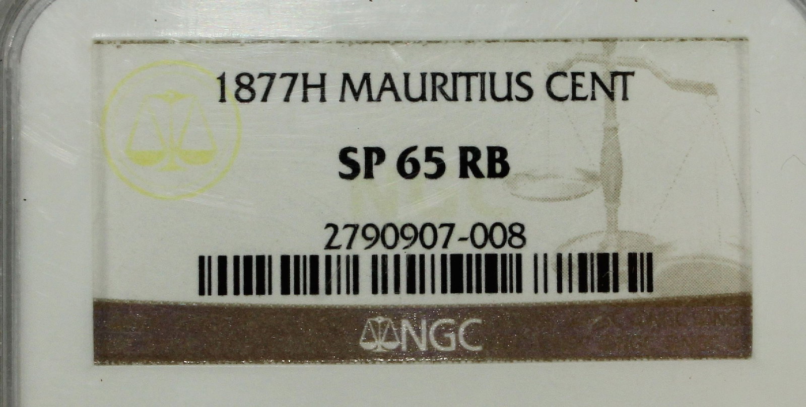 Mauritius 1877 H Cent, NGC SP65 RB (Pop 1) - 3