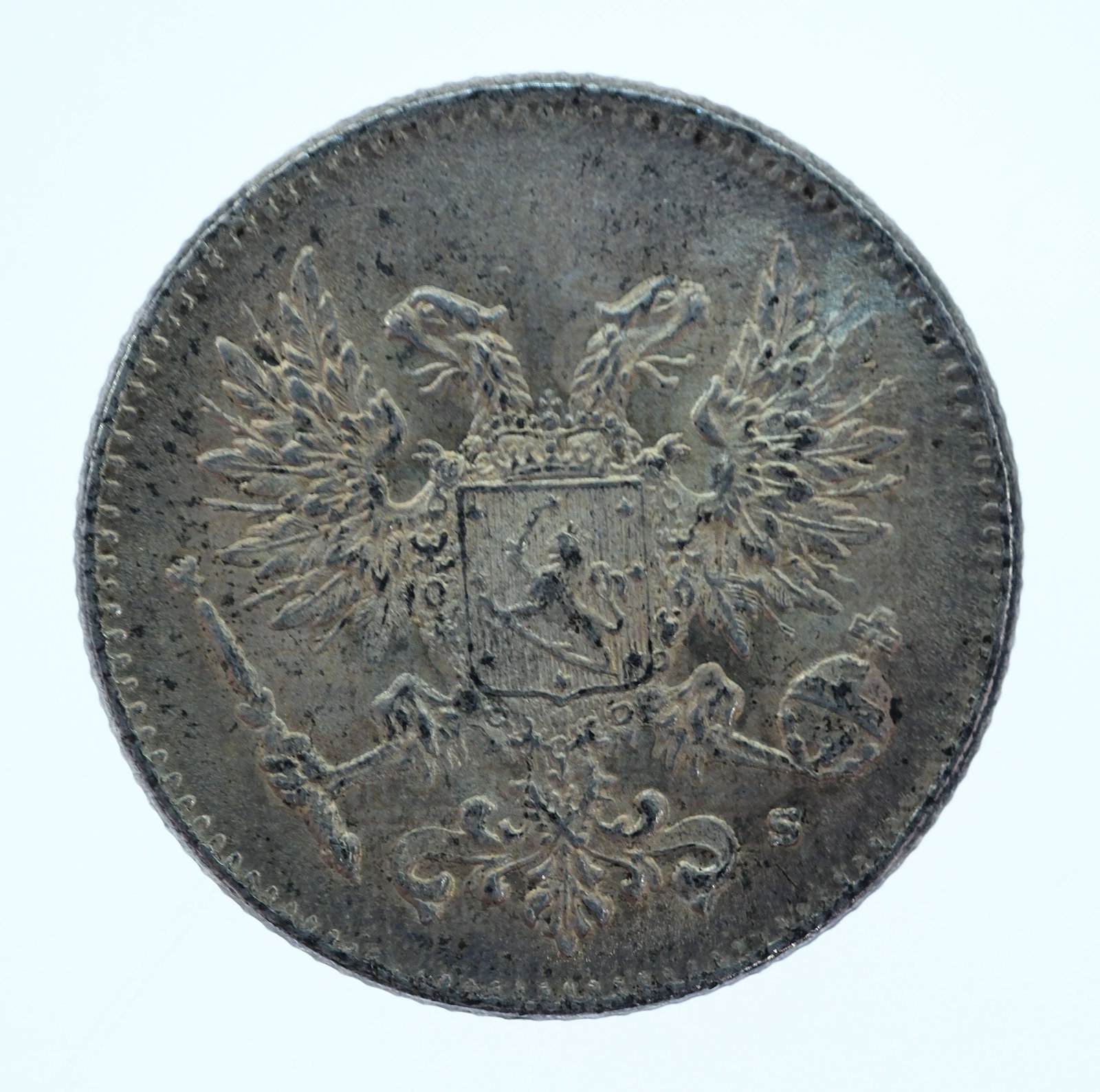 Finland (under Russia) 1917 S Silver (750) 50 Pennia, near Gem Uncirculated - 2