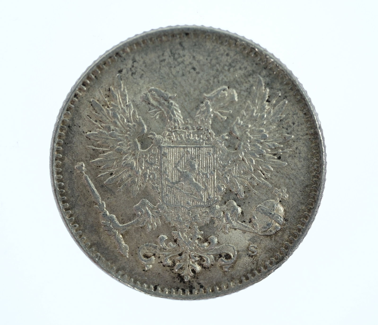 Finland (under Russia) 1917 S Silver (750) 50 Pennia, near Gem Uncirculated - 2