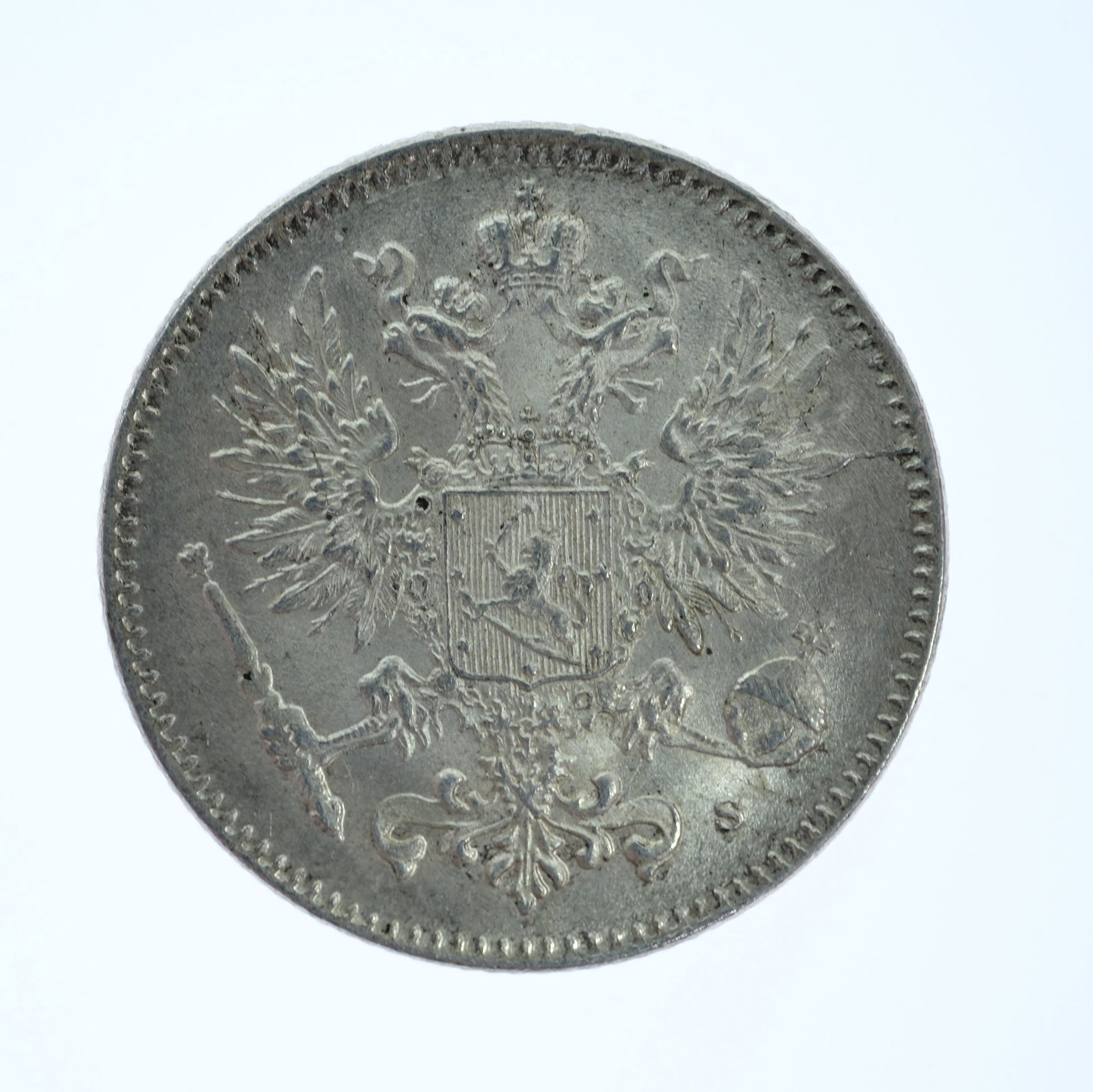 Finland (under Russia) 1916 S Silver (750) 50 Pennia, near Gem Uncirculated - 2