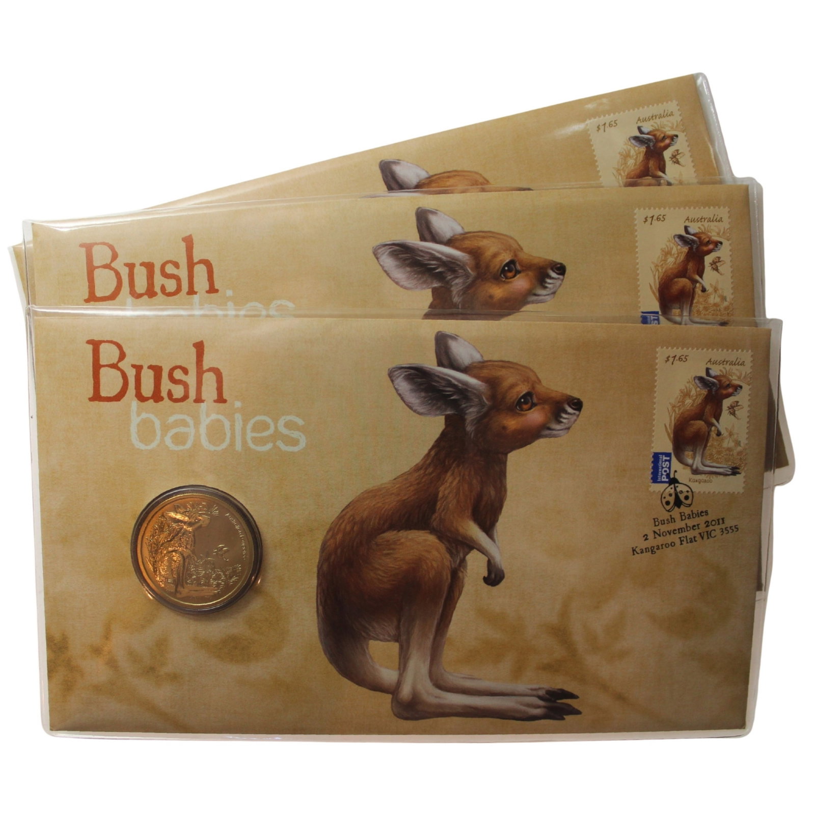 Australia 2011 'Bush Babies - Kangaroo' $1 Coin & Stamp PNC (3 items): Perth Mint Medium Coins, Monies & Stamps Exhibited Coins, Australia & New Zealand