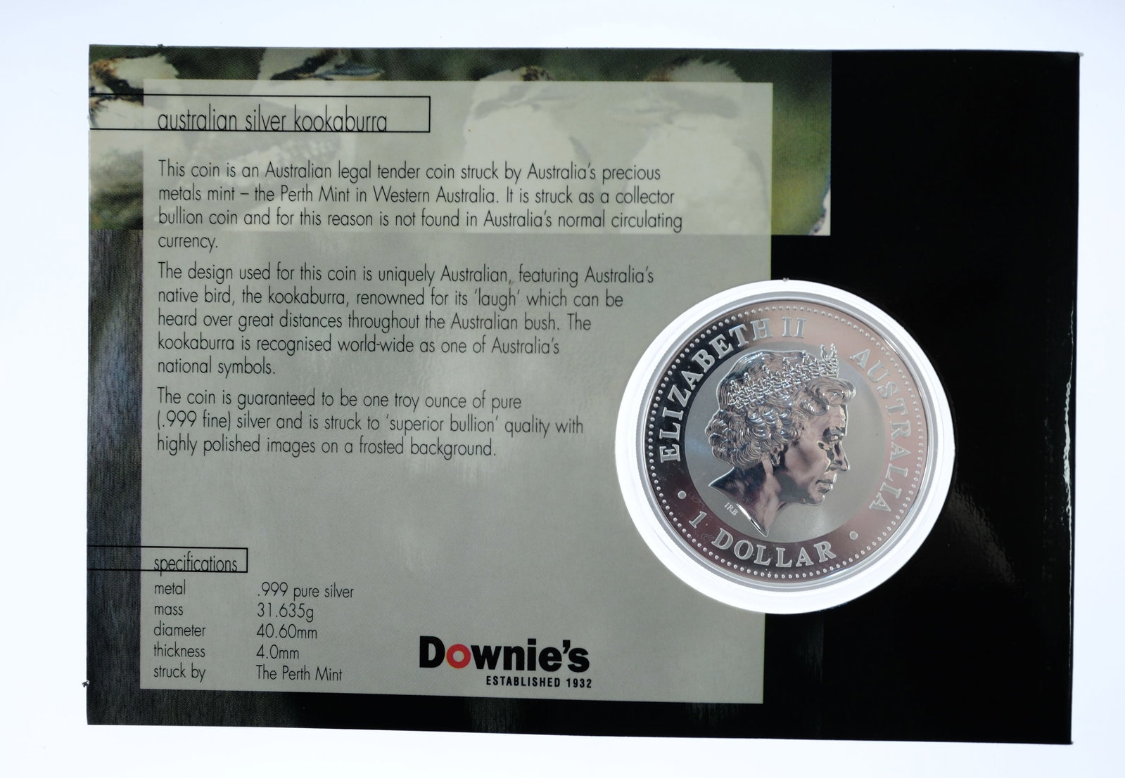 Australia 2003 Silver (999) Kookaburra $1, Frosted Uncirculated - 2