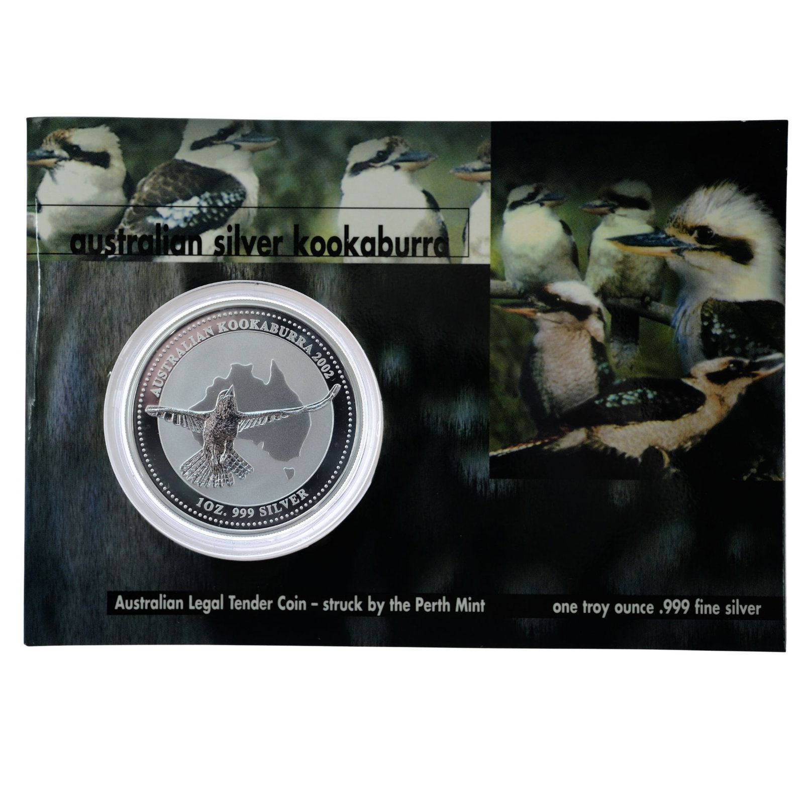 Australia 2002 Silver (999) Kookaburra $1, Frosted Uncirculated: Unofficial Card Size ASW Troy oz
