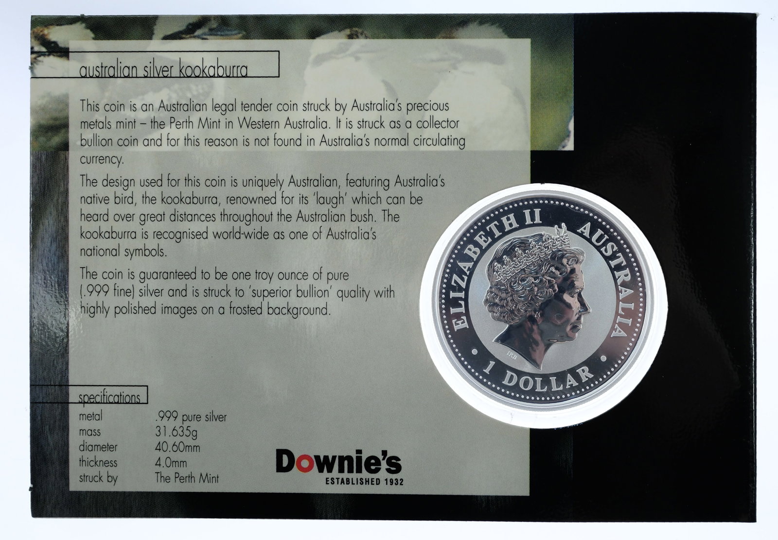 Australia 2002 Silver (999) Kookaburra $1, Frosted Uncirculated - 2
