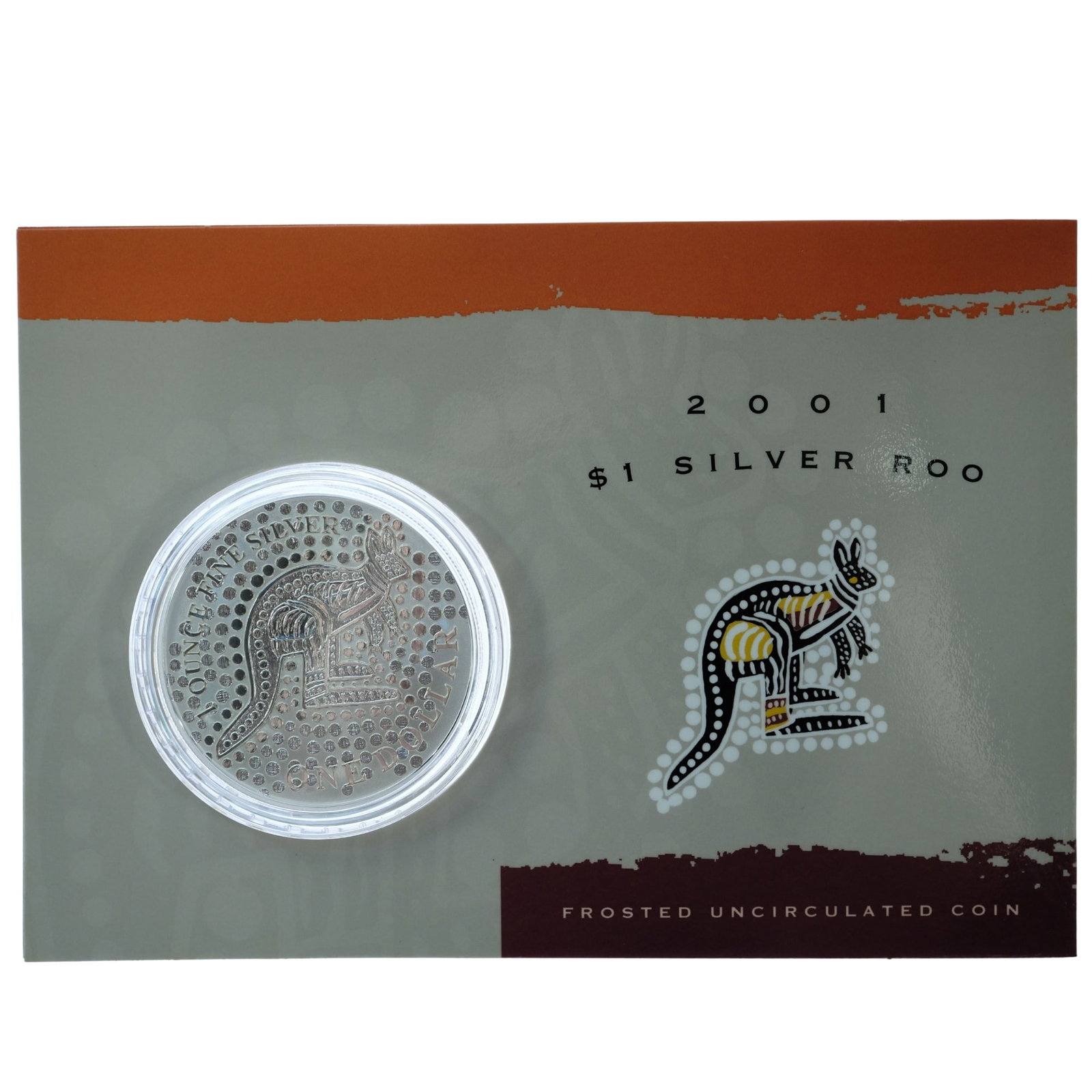 Australia 2001 Silver (999) Kangaroo $1, Frosted Uncirculated: Card of issue Size ASW Troy oz