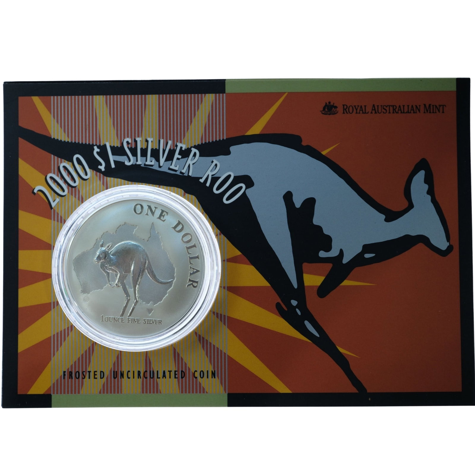 Australia 2000 Silver (999) Kangaroo $1, Frosted Uncirculated: Card of issue Size ASW Troy oz