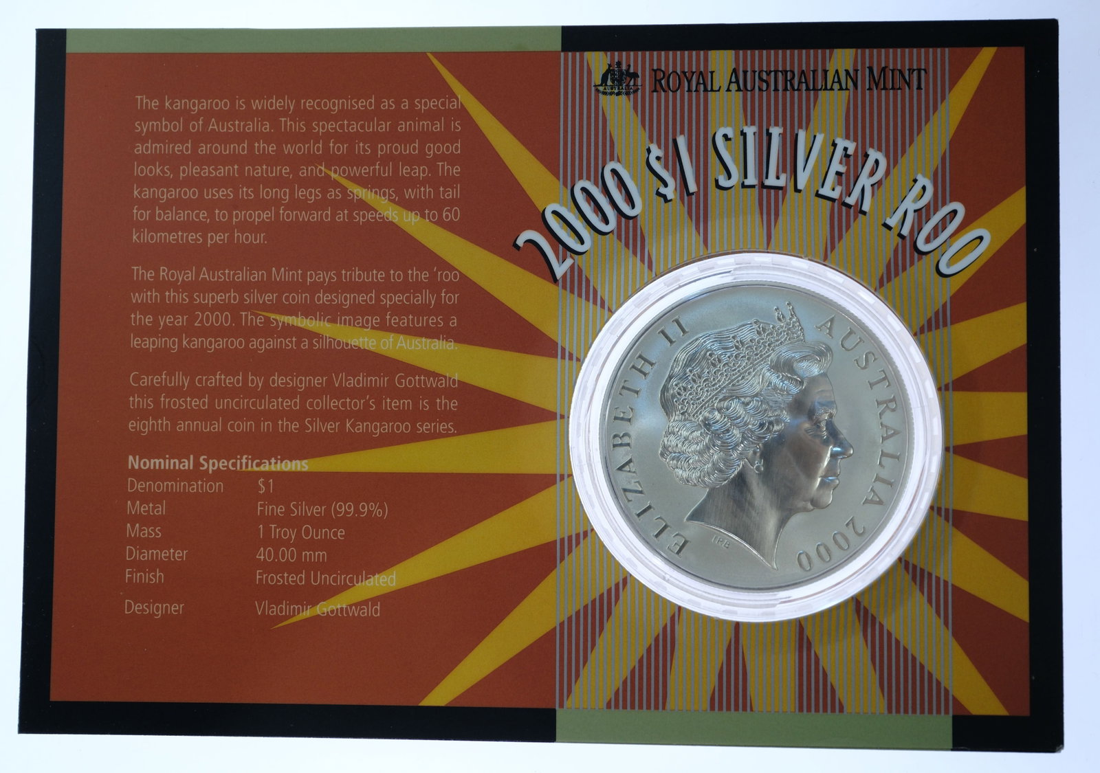 Australia 2000 Silver (999) Kangaroo $1, Frosted Uncirculated - 2