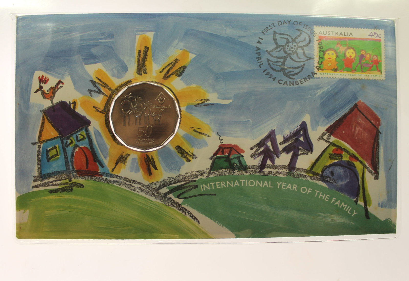 Australia 1994 'Year of the Family' Wide-date 50c Coin & Stamp PNC (4 items) - 2
