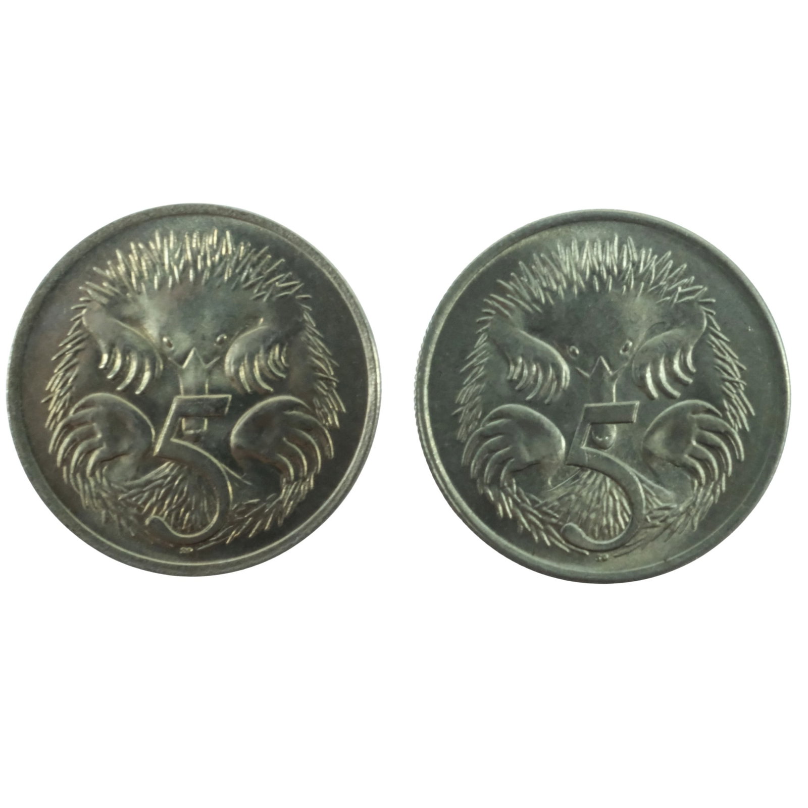 Australia 1966 (C) & (L) Five Cents, Choice Uncirculated (2 coins): Canberra & London Mint varieties