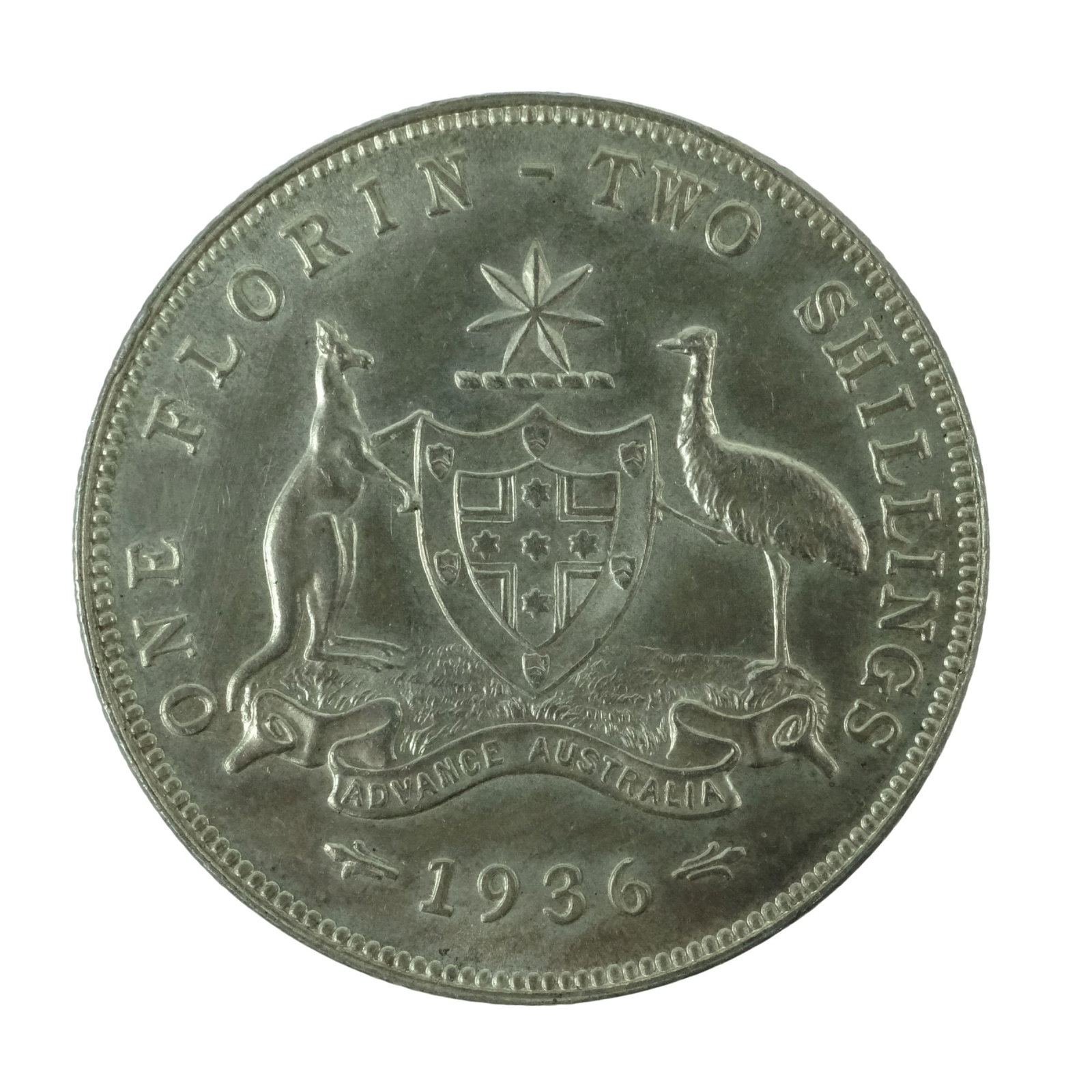 Australia 1936 Florin, Choice Uncirculated: George V. Proof-like surfaces Size ASW 0.3363 Troy oz Medium Coins, Monies & Stamps Exhibited Coins, Australia & New Zealand