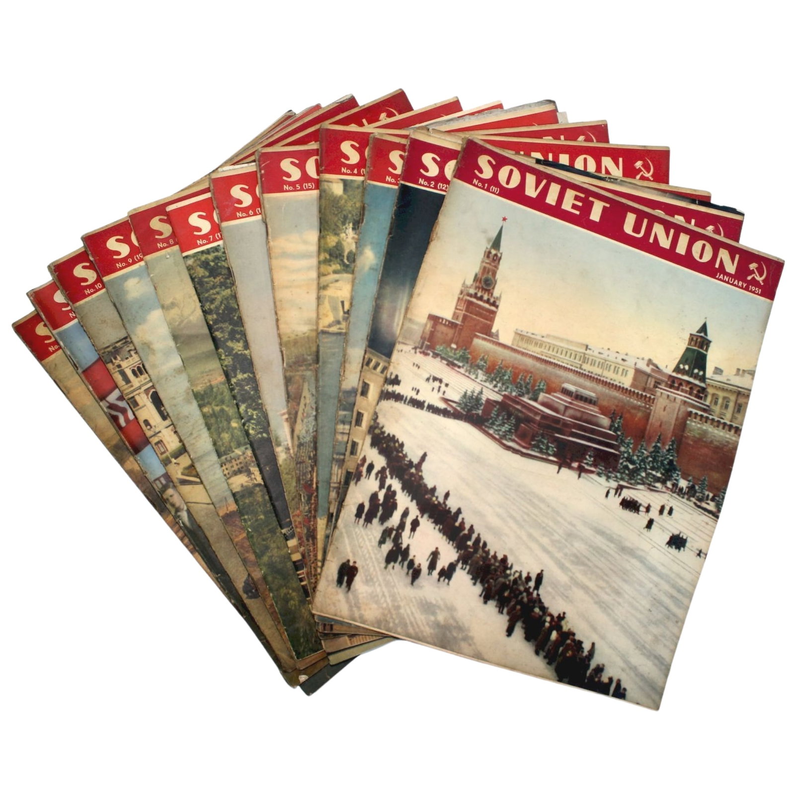 1951 Soviet Union Illustrated Monthly Magazines, Complete Year (12 items): No. 11 through 22 Medium Ephemera, Cards & Documents Exhibited Magazines