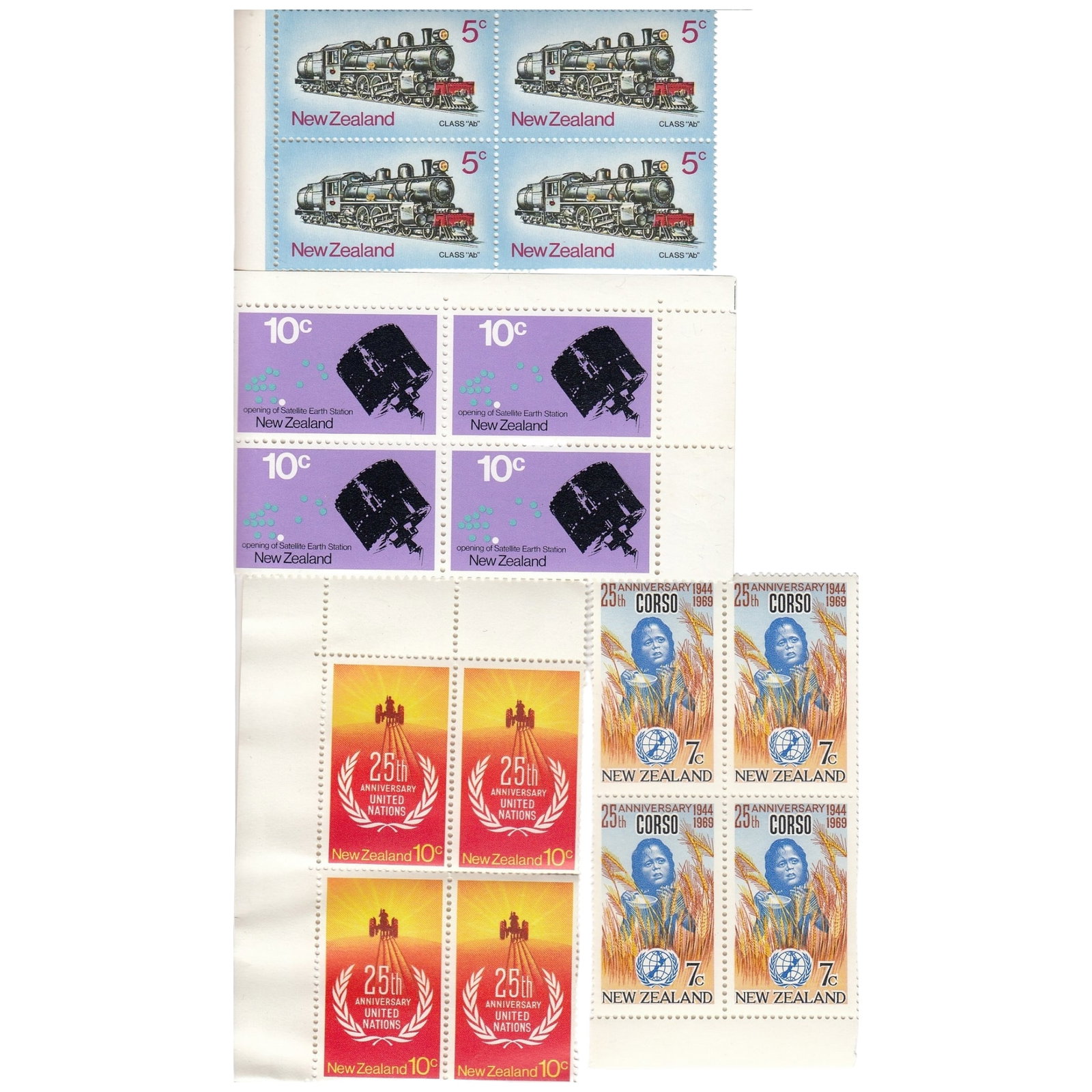 New Zealand Decimal stamps in Blocks of 4 circa 1960-1980's, MNH (20 different): . Medium Coins, Monies & Stamps
