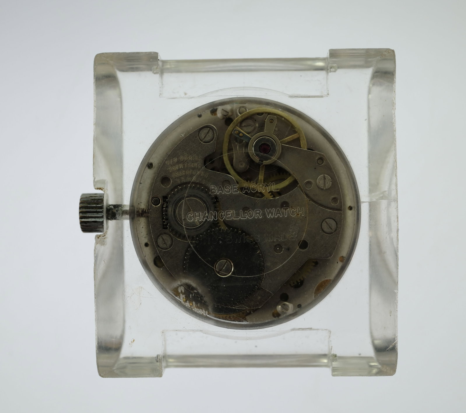 Vintage Woman's Lucerne 'Chancellor' Wristwatch in Square Lucite Acrylic with exposed Movement - 2