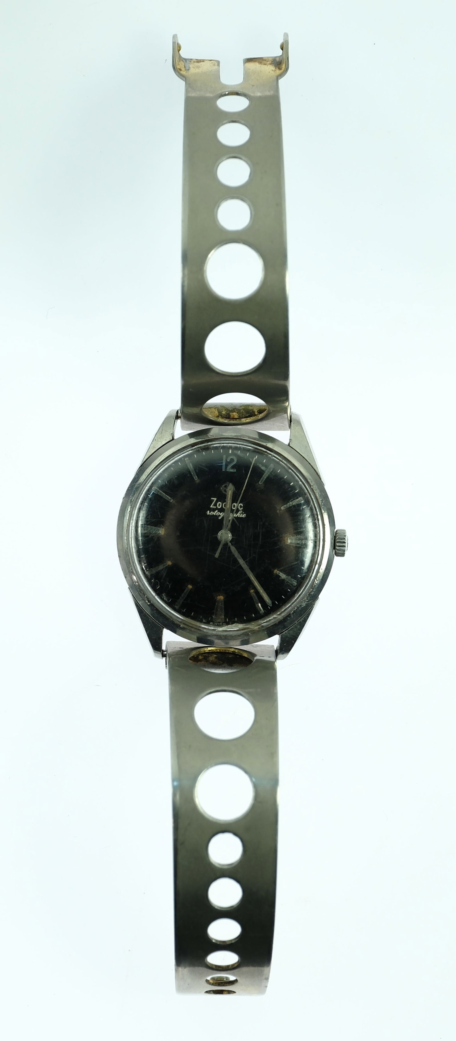 Vintage Men's Zodiac 'Rotographic' Wristwatch with Silver Case & Black Dial - 2