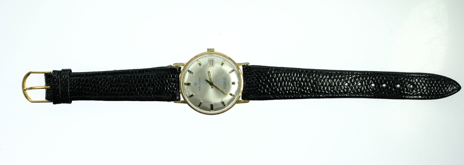 Vintage Men's Waltham Wristwatch with Gold Case & Silver Dial - 2