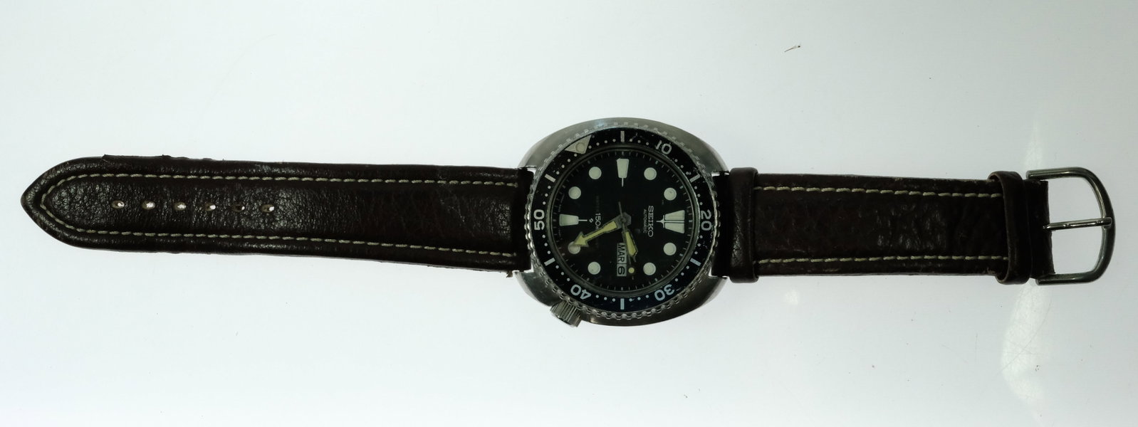 Vintage Men's Seiko 'Turtle Diver - 150m' Wristwatch with Silver Case & Black Dial - 2