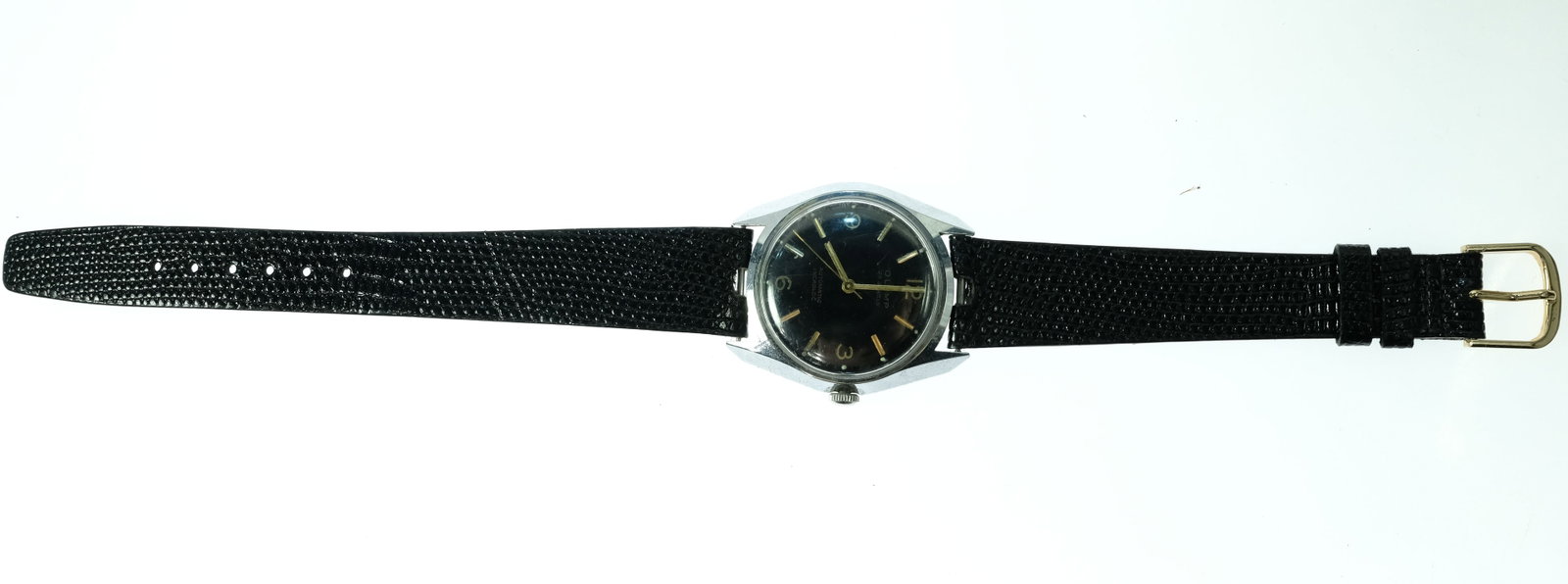 Vintage Men's Olymp(ic) Wristwatch with Silver Case Black Dial & Gold Hands - 2