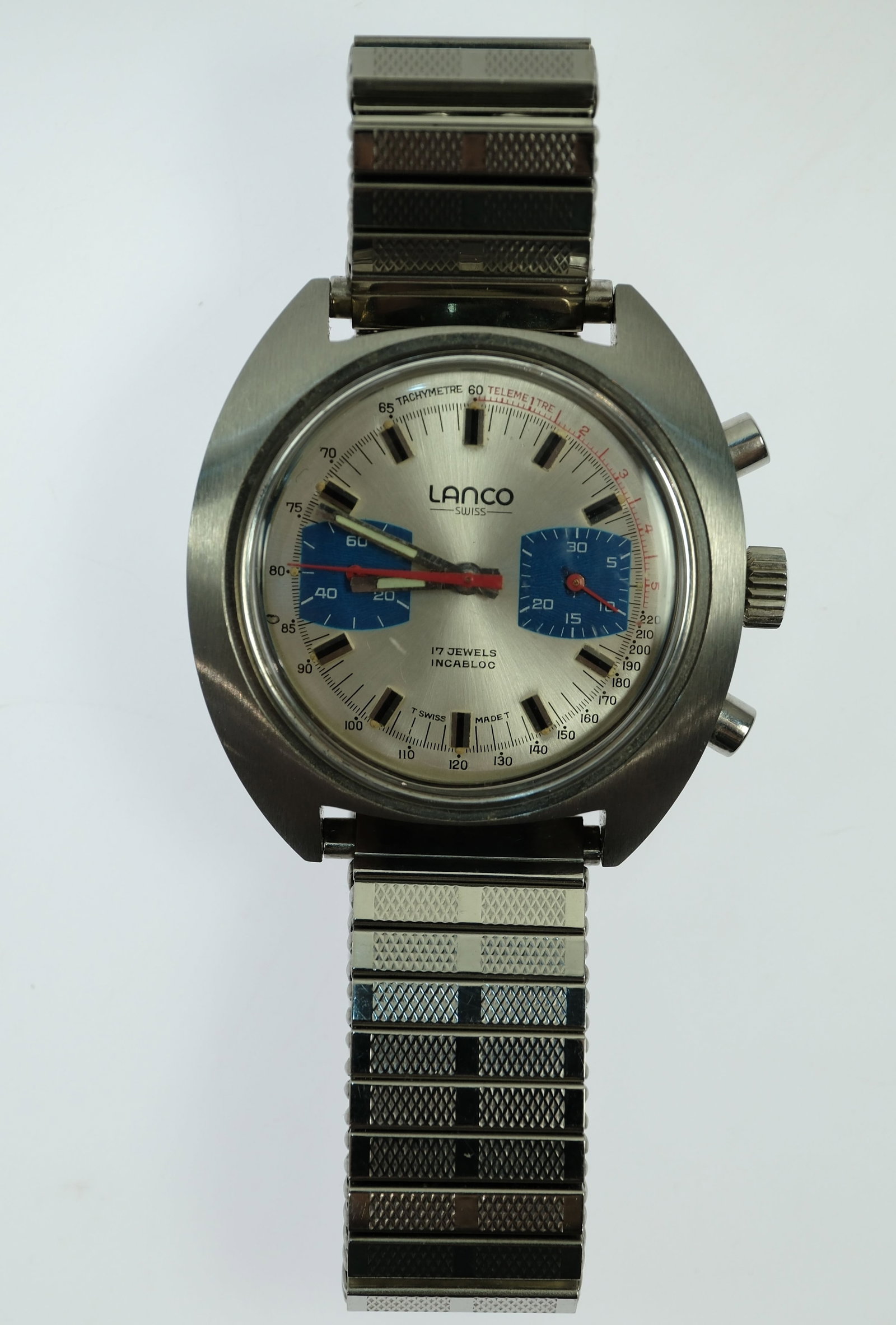 Vintage Men's Lanco 'Monaco' Dual Chronograph with Silver Case & Dial - NEAR NEW - 2