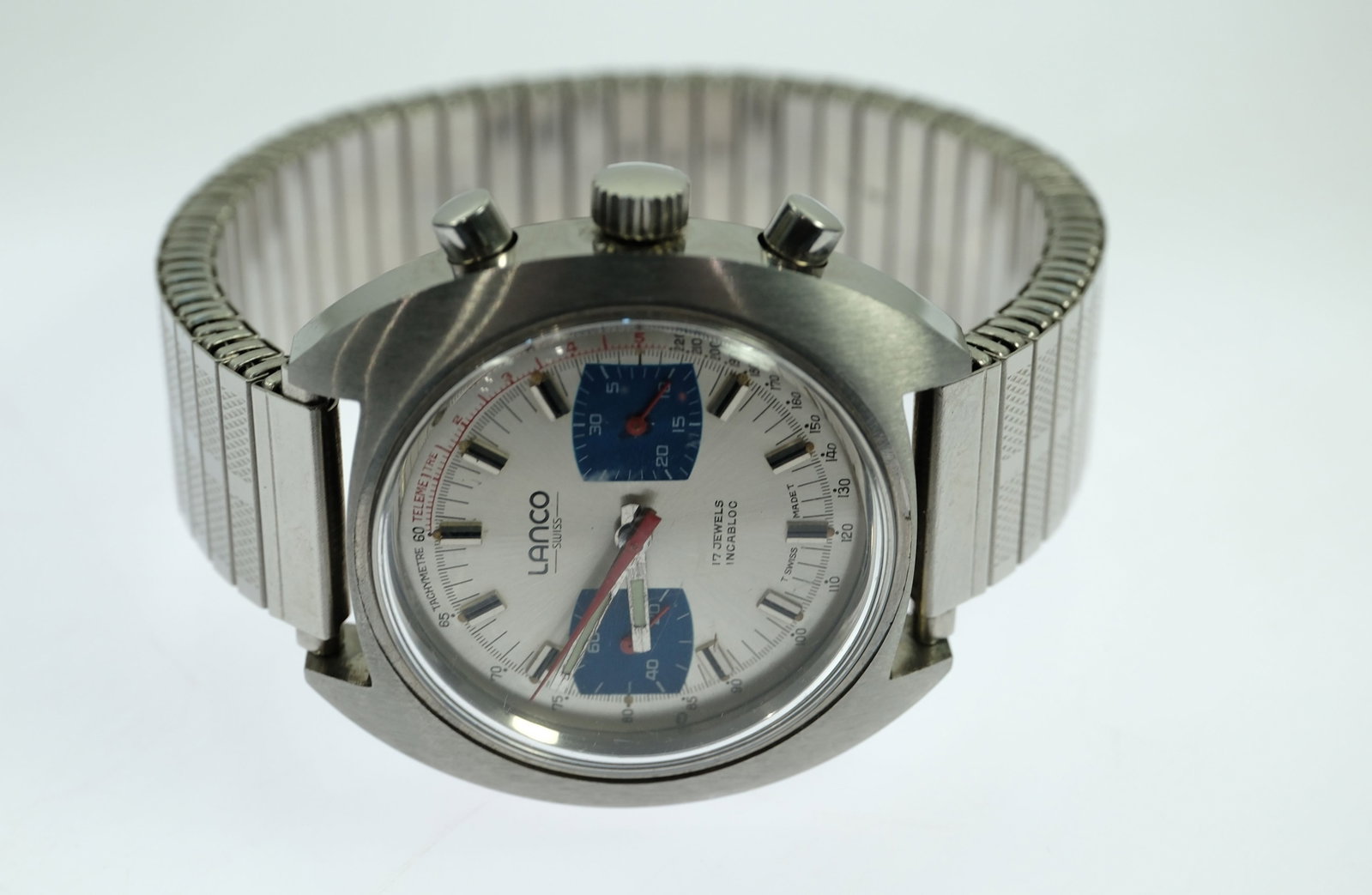 Vintage Men's Lanco 'Monaco' Dual Chronograph with Silver Case & Dial - NEAR NEW - 3