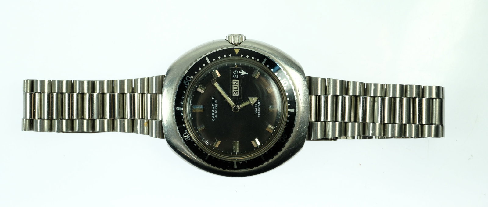 Vintage Men's Caravelle (Bulova) 'Jet Seconds' Diver Wristwatch with Silver Case & Black Dial - 2