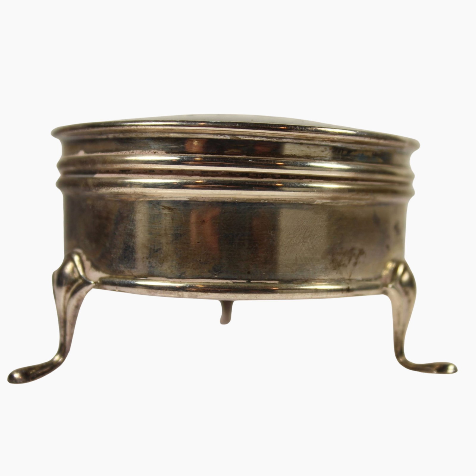 Antique Sterling Silver (925) Make-up Compact on a Tripod Base with Tortoise Shell Hinged Lid: Hallmarked Birmingham, 1912 Size Total weight 95.4gms Diameter 6cms Medium Decor & Accessories