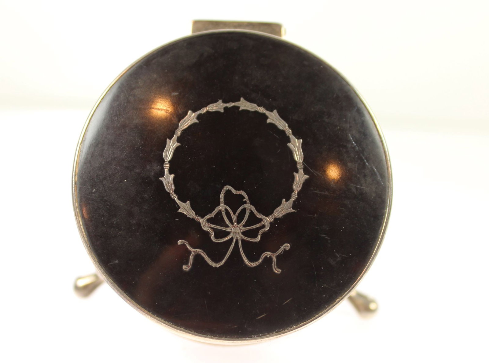 Antique Sterling Silver (925) Make-up Compact on a Tripod Base with Tortoise Shell Hinged Lid - 4