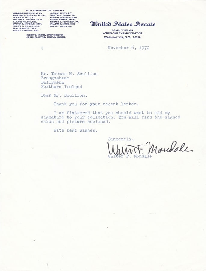Walter Mondale (U.S.A.) signed Photograph & letter on U.S. Senate Letterhead, dated November 6, 1970 - 2