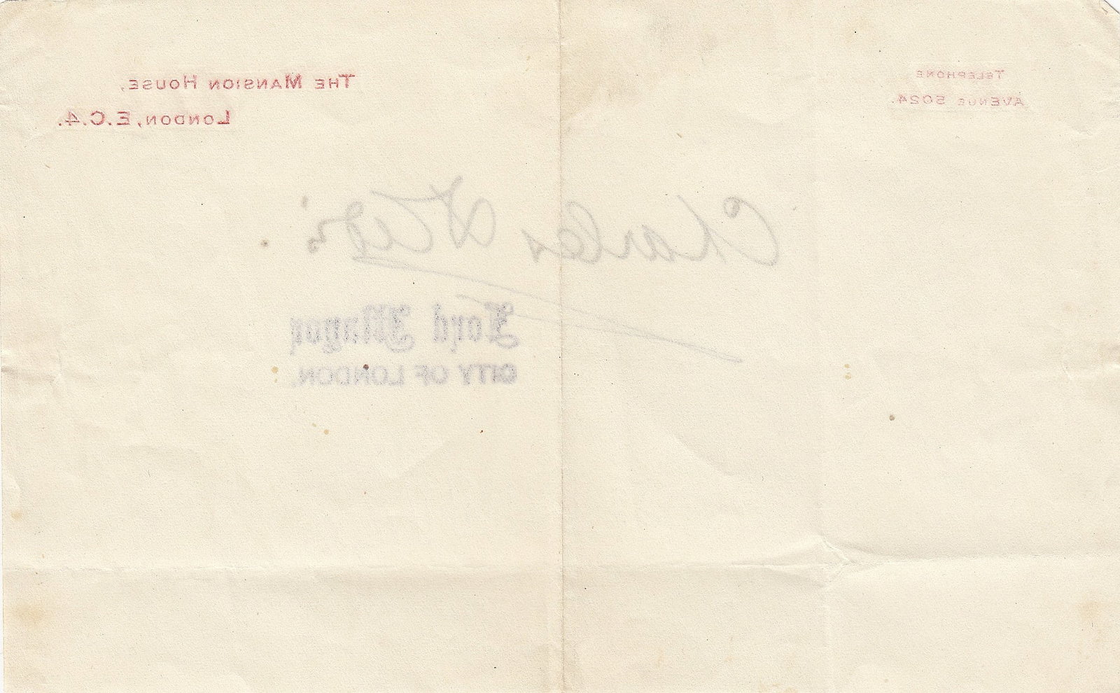 Sir Charles Davis (Great Britain) c.WWII signature as the 'Lord Mayor of London' 1945 - 2