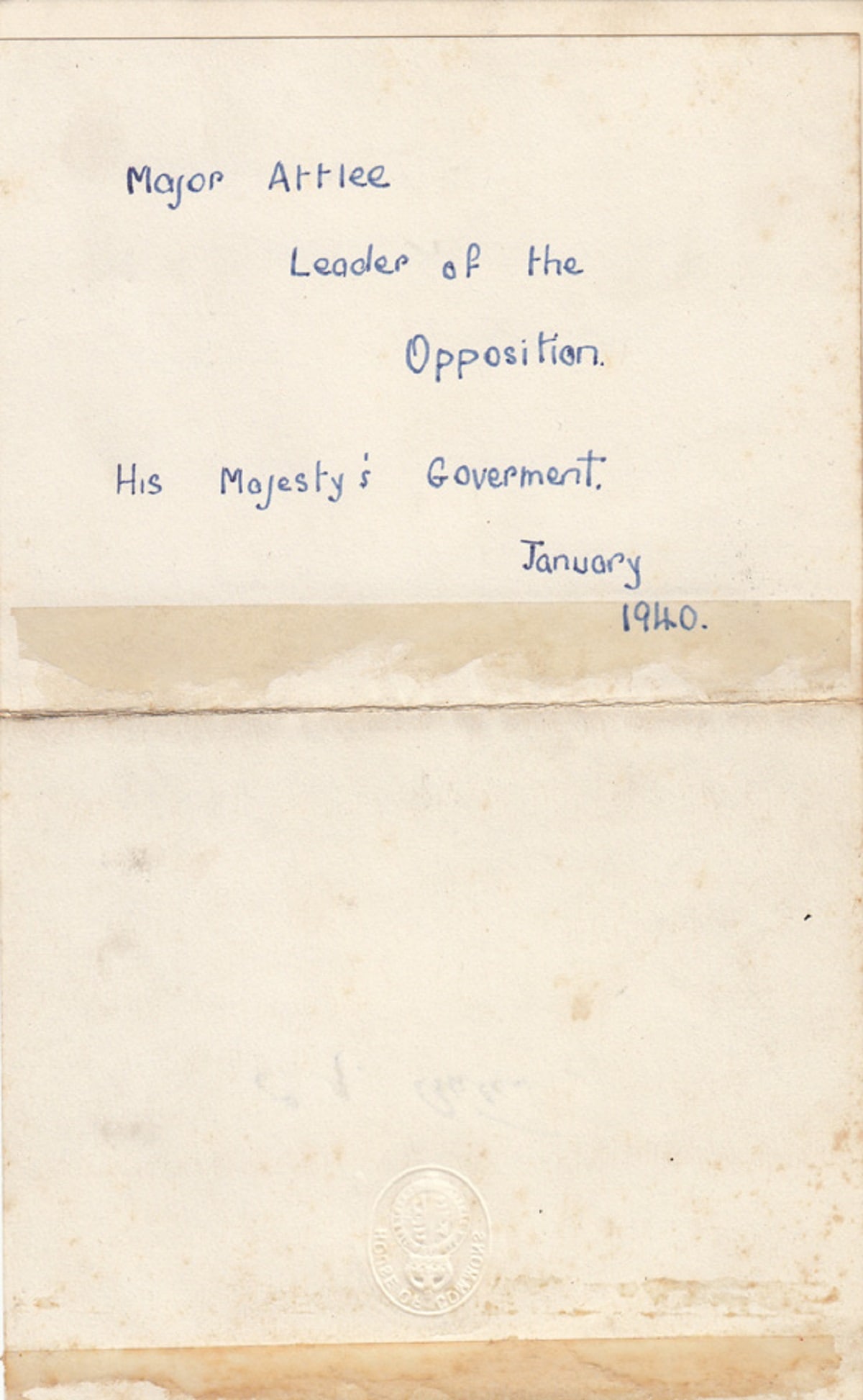 Clement Attlee (Great Britain) WWII signature on House of Commons note paper - 3