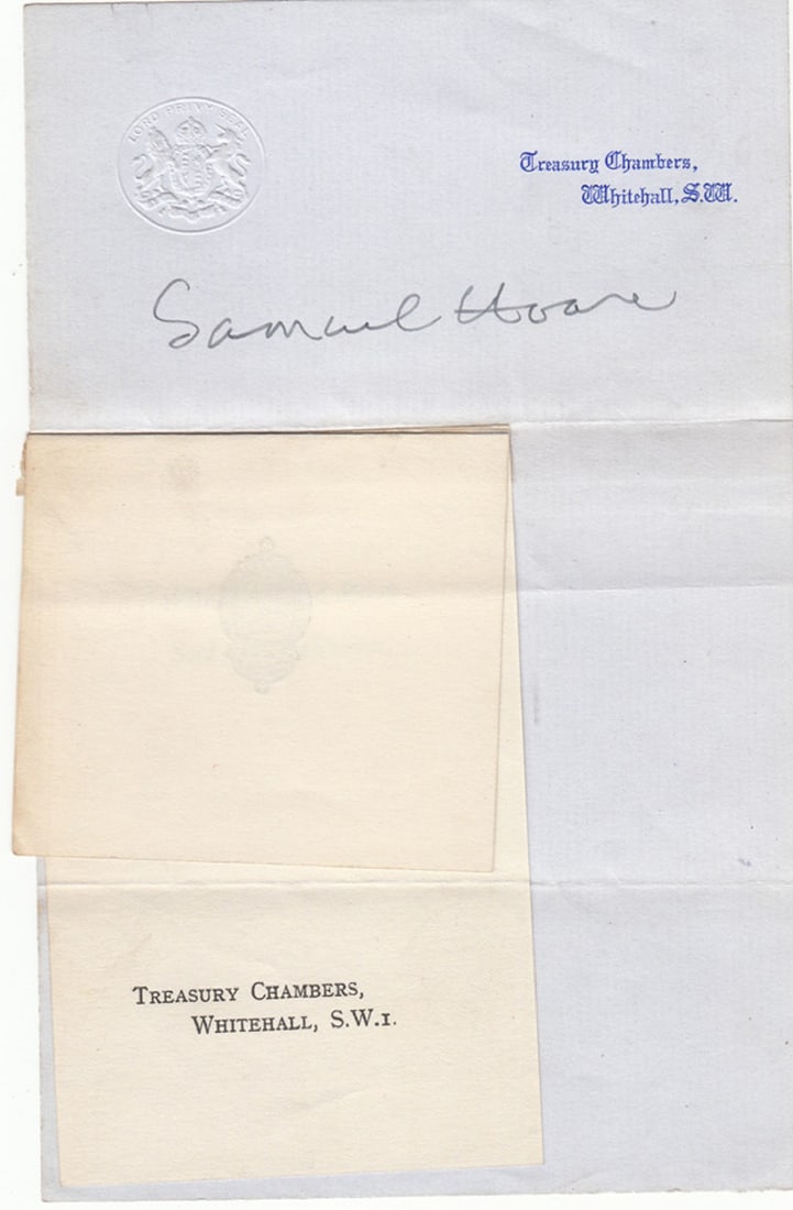 Samuel Hoare (Great Britain) WWII signature on embossed note paper of the Lord Privy Seal - 2