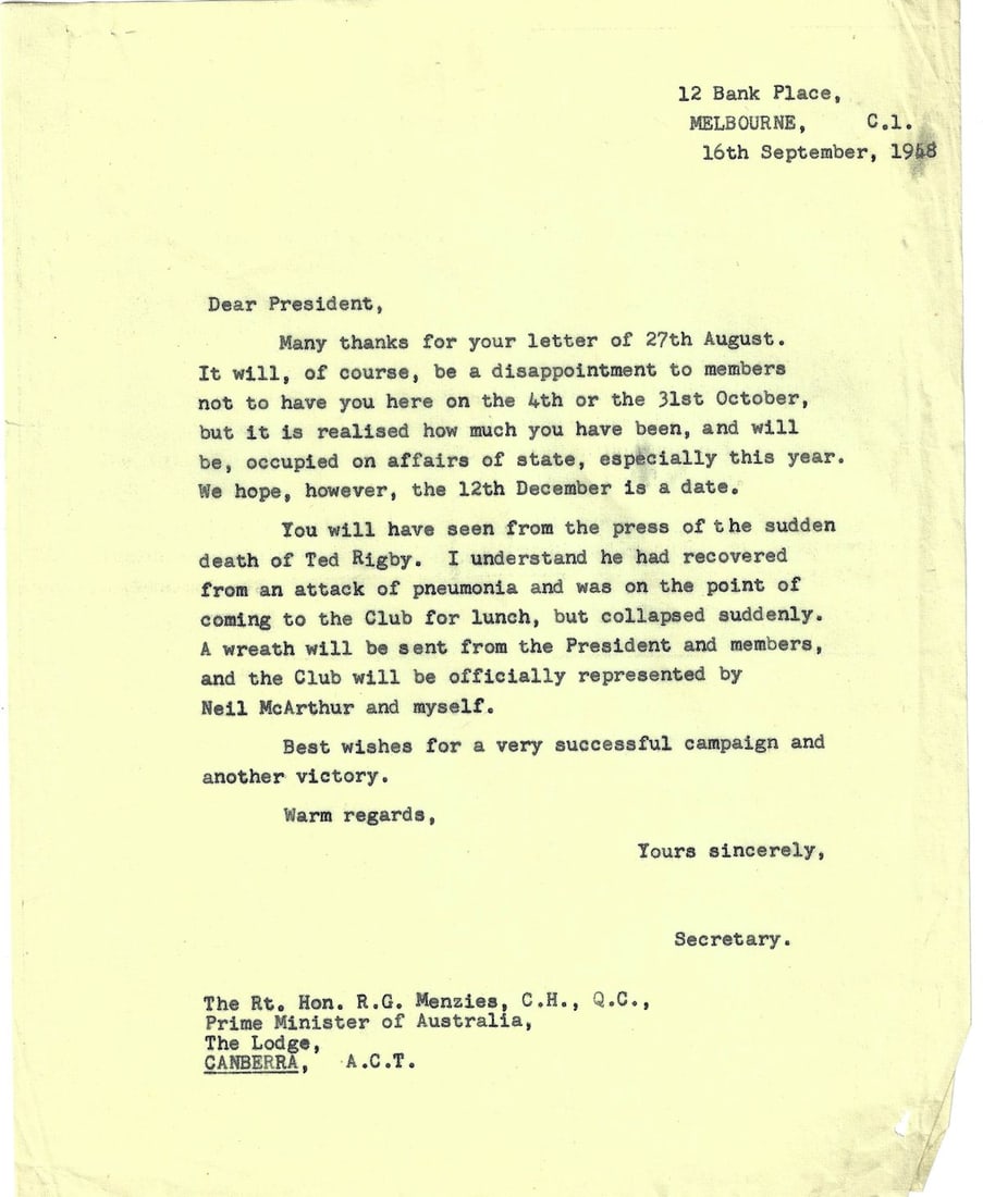 Sir Robert (Bob) Menzies (Australia) signed correspondence dated 1958 (2 Letters plus Reply) - 3