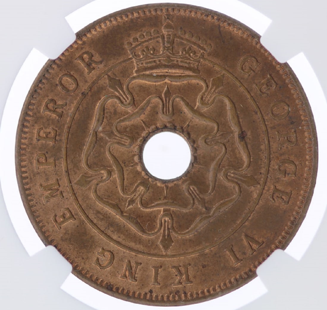 Southern Rhodesia 1942 Bronze Penny, NGC MS64RB (Pop 1) - 2
