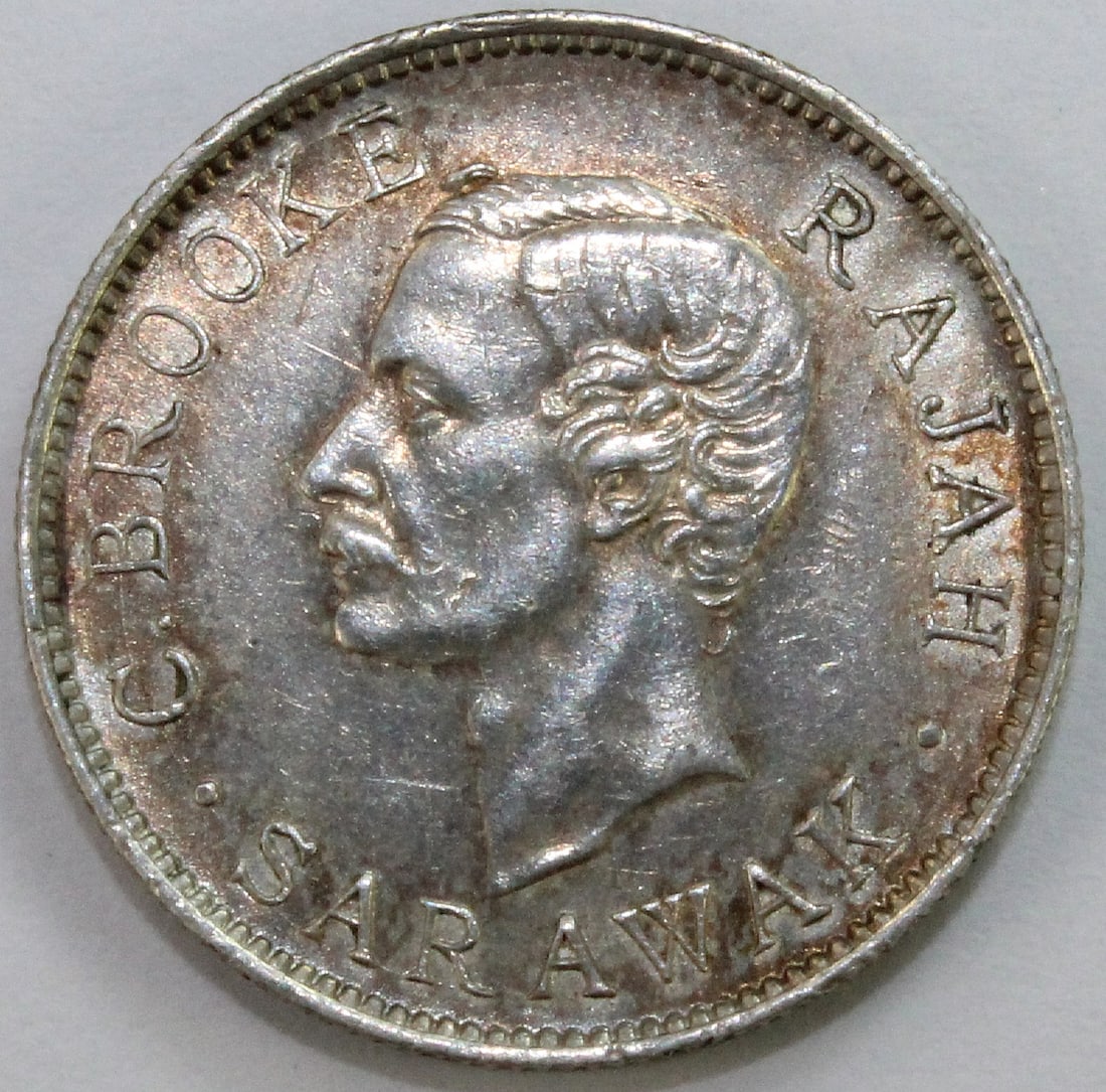 Sarawak 1900 H Silver Ten Cents, about Uncirculated - 2