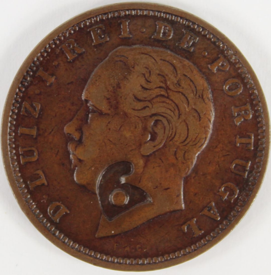 Portugal 1884 Bronze 20 Reis with 'Liberty' countermark of the 1891 Insurrection, Extremely Fine - 2
