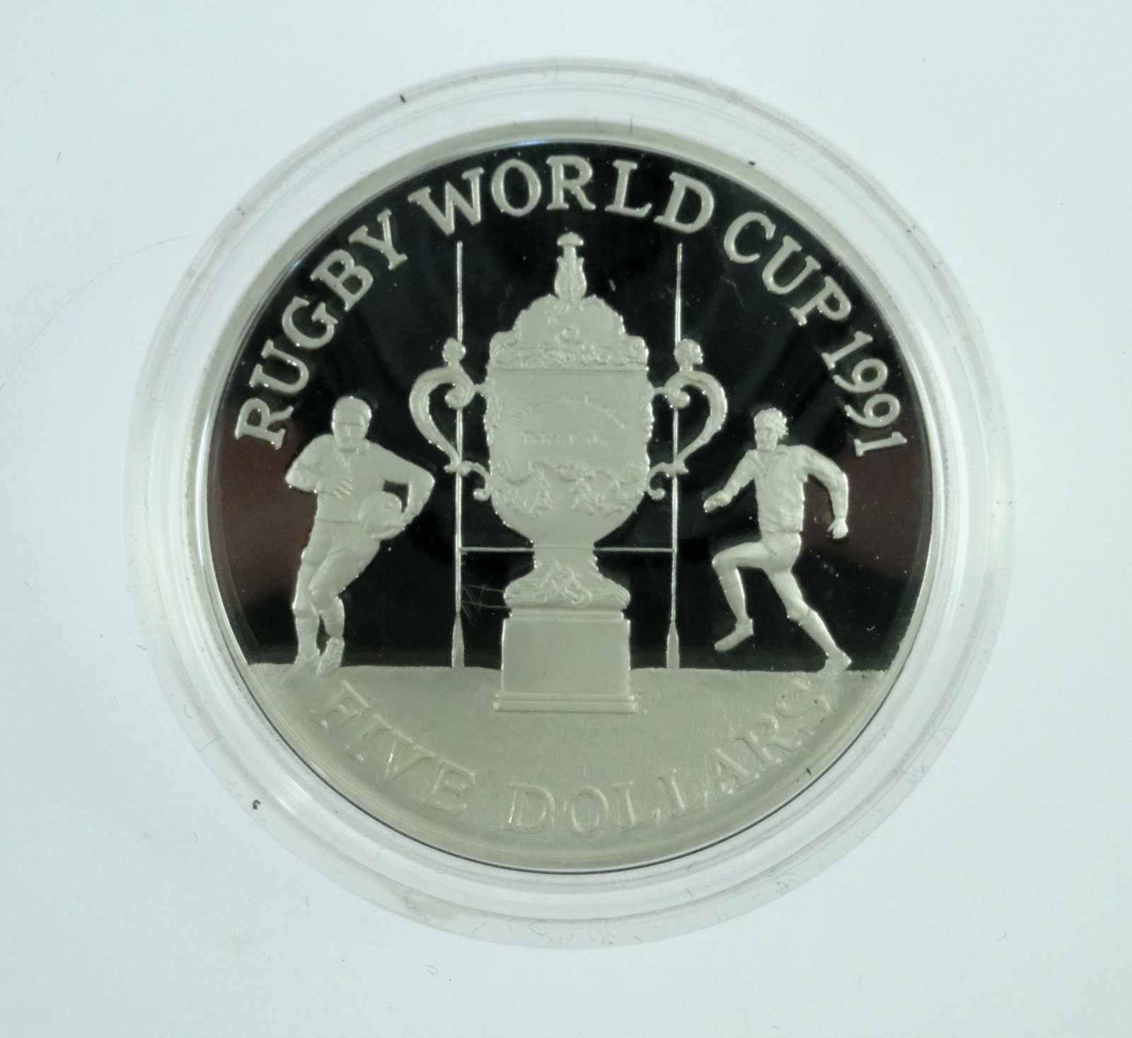 New Zealand 1991 'Rugby World Cup' Silver (925) Proof $5, FDC - 3