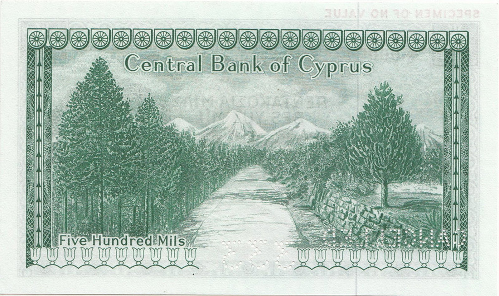 Cyprus 500 Mils 'Specimen' (1.8.1966), Uncirculated OPQ - 2