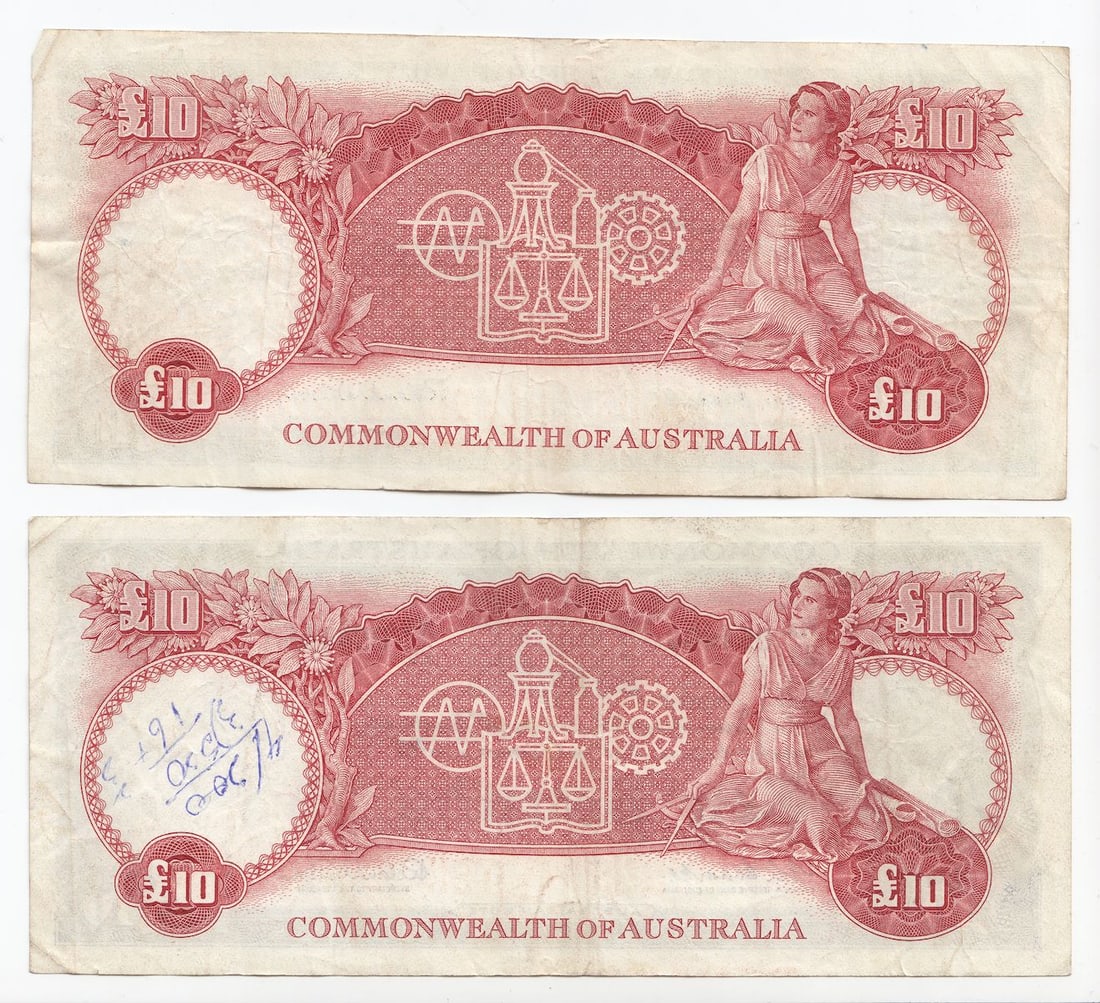 Australia 'Coombs - Wilson' Commonwealth and Reserve £10 (1954 and 1960), Fine or better (2 not - 2
