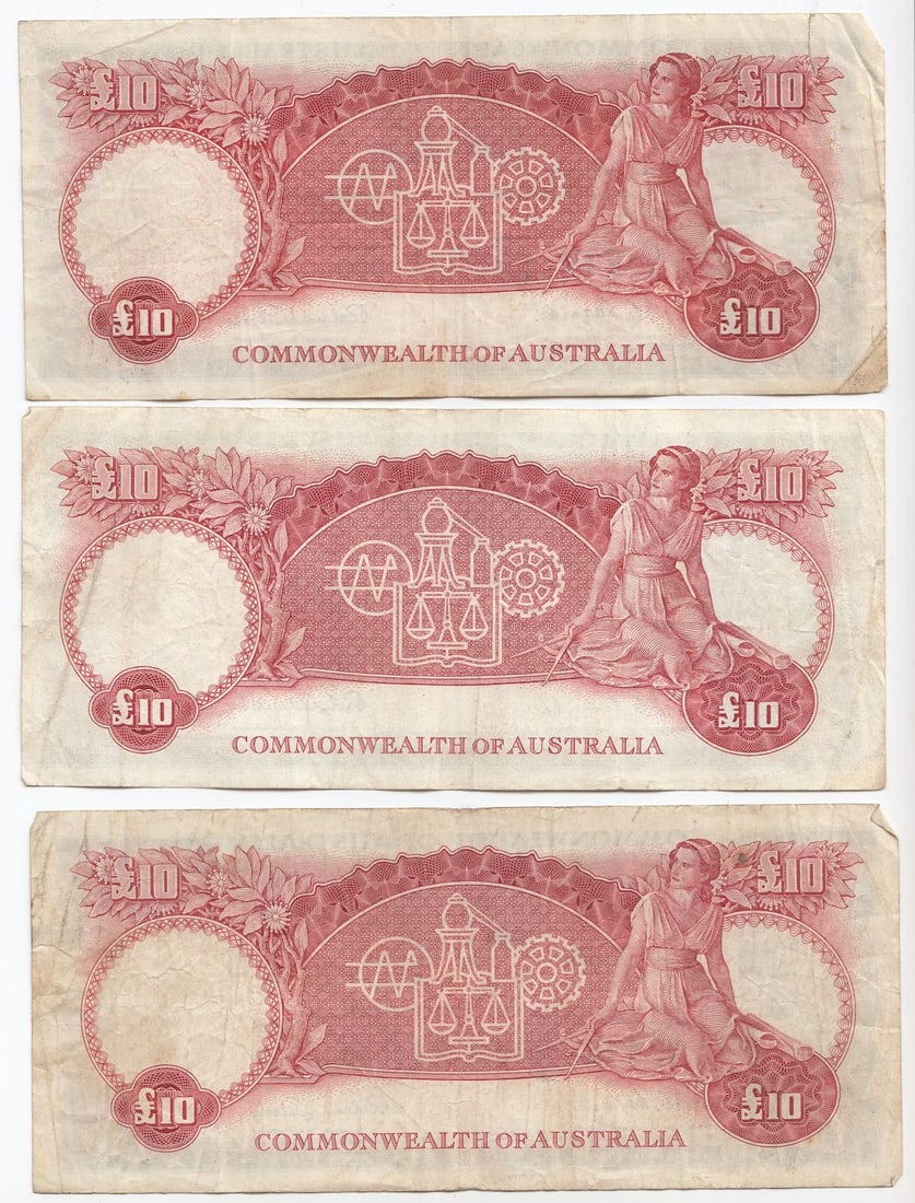 Australia 'Coombs - Wilson' Commonwealth £10 (1954), Fine or better (3 notes) - 2