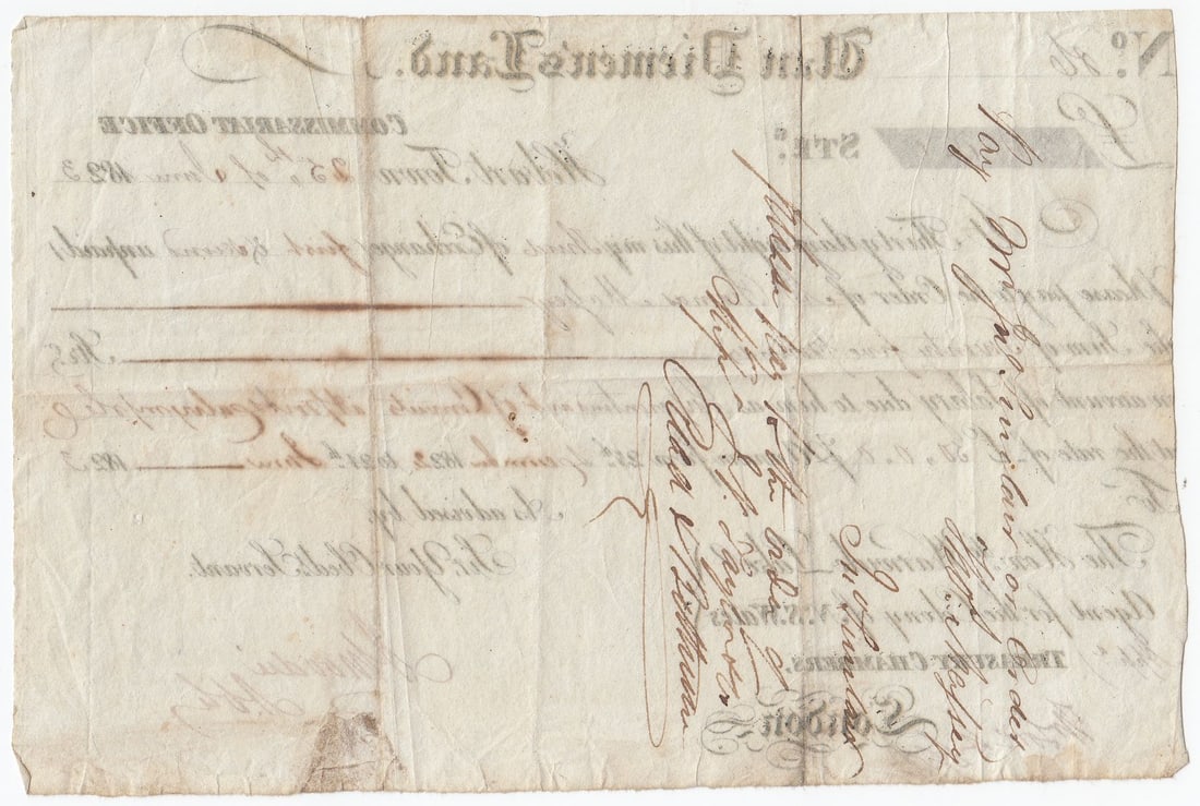 Hobart Town 1823 Third of Exchange, Commissariat Note £25 to Thomas Massey, Warwick Lake, gVF - 2
