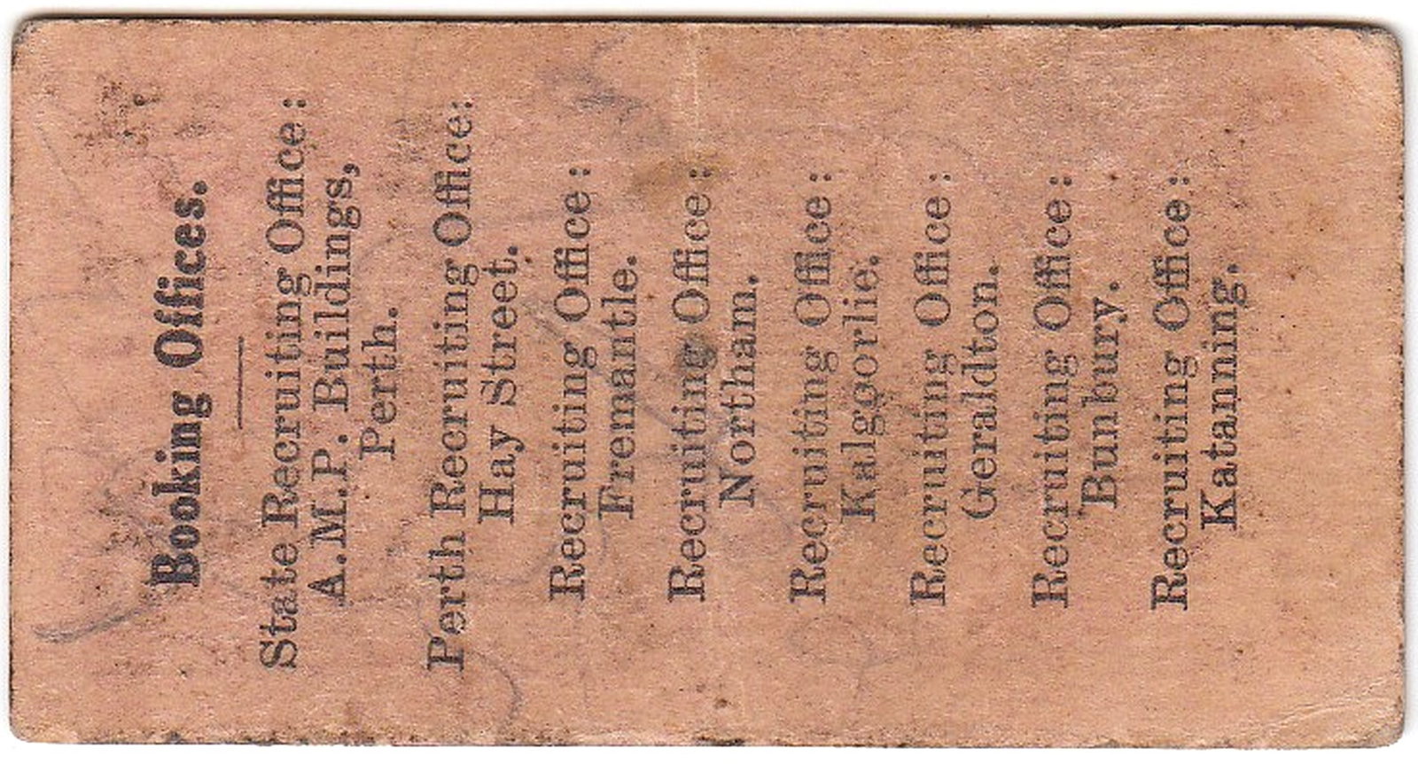 Australia WWI 1918 Propaganda 'Fighting Class' Train Ticket, good Very Fine - 2
